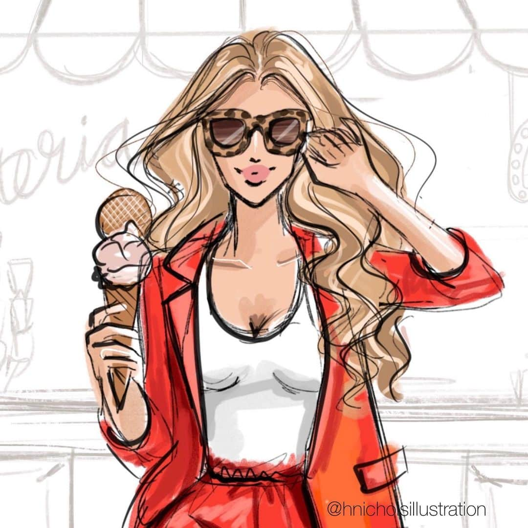 Holly Nicholsさんのインスタグラム写真 - (Holly NicholsInstagram)「I hope wherever you may be, you’re enjoying the day with a big cone of ice cream. Happy #nationalIceCreamDay! 🍦 🍦🍦🍦Photo reference: @kendallhuibregtse #icecream #fashionillustration #fashionsketch #fashiondrawing #procreate #procreateart #hnicholsillustration #procreateapp」7月22日 3時00分 - hnicholsillustration