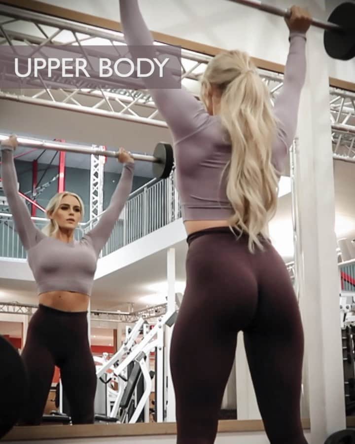 Anna Nyströmのインスタグラム：「Upper body workout today! 💪🏻☺️💜 ➊ Pull-up (overhand grip) - 3 sets x 12 reps ➋ Neutral grip - 3 sets x 12 reps ➌ Chin-up (underhand grip) - 3 sets x 12 reps  ➍ Shoulder press - 4 sets x 20 reps ➎ Barbell upright row - 4 sets x 20 reps ➏ TRX row - 4 sets x 20 reps  ➐ Cable triceps pushdown - 4 sets x 20 reps ➑ Barbell bicep curl - 4 sets x 20 reps  ➒ Kettlebell swing - 4 sets x 15 reps 🔥  Save this workout and try it out next time at the gym! 💗」