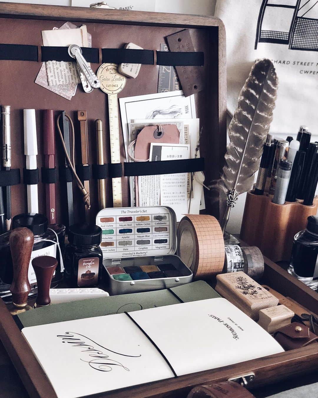 Catharine Mi-Sookさんのインスタグラム写真 - (Catharine Mi-SookInstagram)「“Roads go ever ever on, Under cloud and under star. Yet feet that wandering have gone Turn at last to home afar. Eyes that fire and sword have seen, And horror in the halls of stone Look at last on meadows green, And trees and hills they long have known.” -J.R.R. Tolkien . . . . Brassing Desk Pen @ystudiostyle inked with the stunning new color Blueberry Muffin from @monteverdepens_official Sweet Life inks. Jackson Journal in the Companion size & Mini Sendak in slate waxed canvas @pegandawl. Writing Box & Wooden Pen Holder @galen_leather. . . . . #jrrtolkien #journaling #dailyjournal #ystudio #fountainpens #penmanship #teammonteverde #monteverde #fountainpenink #galenleather #writingbox #loveforanalogue #stationery #stationerylove #pegandawl #creativejournaling #creativejournal #creativespace #desksetup #deskgoals #plannernerd #thedailywriting #abmspaces #scrapbooking #scrapbooklayout #thingsorganizedneatly」7月22日 3時59分 - catharinemisook
