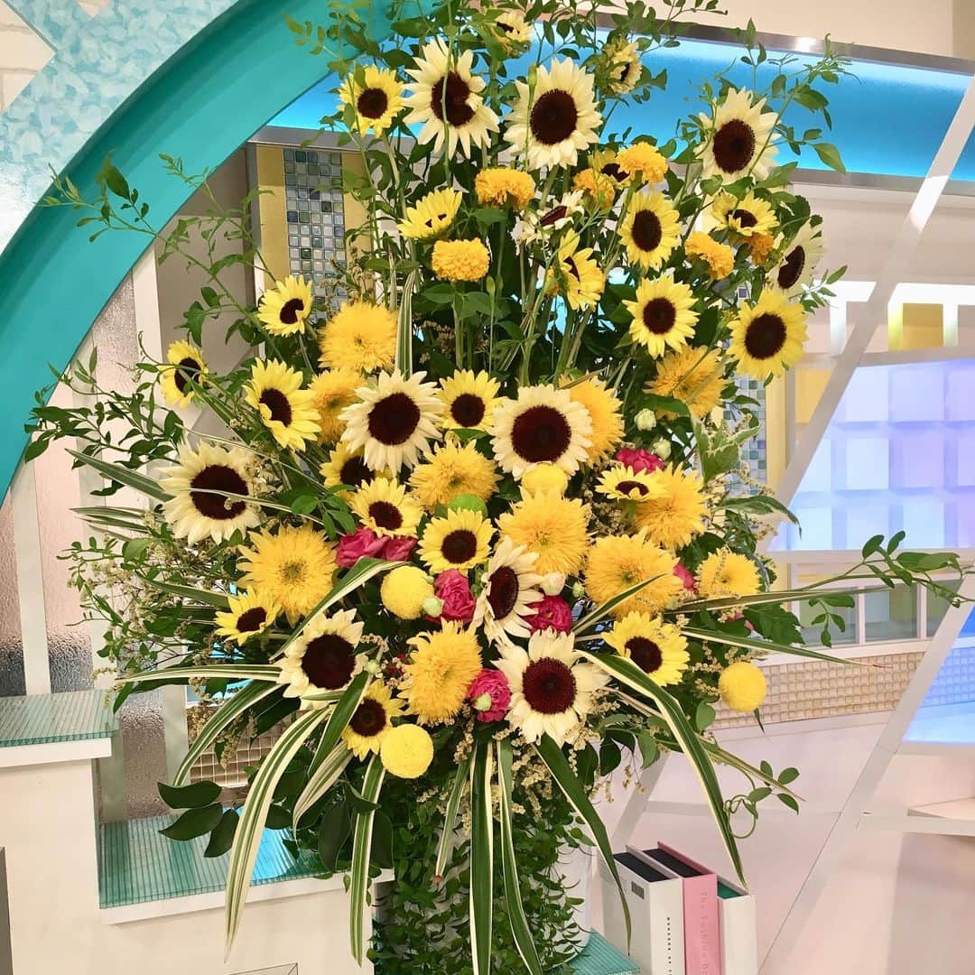福岡放送「バリはやッ!」さんのインスタグラム写真 - (福岡放送「バリはやッ!」Instagram)「🌻7/22の週のお花🌻  #takeshithemangrove "今週中にも梅雨が明けるということで、夏の代表花ヒマワリをメインに、明るく元気よく朗らかに制作しました。  #ヒマワリ #サンリッチマンゴー #レモン #ムーンライト #八重レモン #スターチス #トルコキキョウ #ピンポンマム #マリーゴールド #ソケイ  #花 #花が好き #花が好きな人と繋がりたい #花がある暮らし #花がある生活  #スタジオ装花 #装花 #フラワーアレンジメント #フラワー #フラワーデザイン #フラワーアレンジ #夏の花 #ひまわり #ひまわり好き  #タケシザマングローブ」7月22日 8時38分 - barihaya