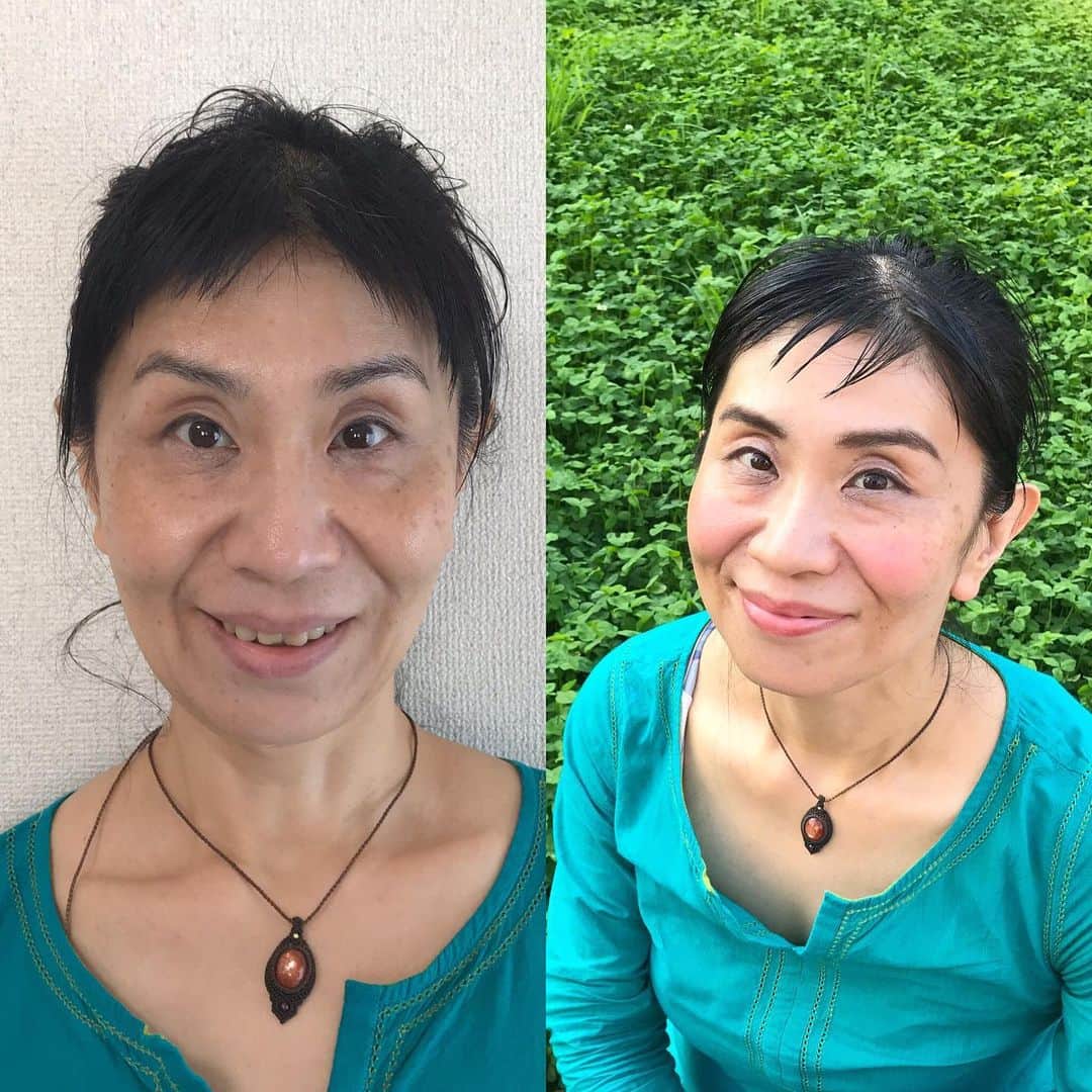 間々田佳子のインスタグラム：「よしこマジック💪😊 生徒さんのプロフィール写真を撮るために顔ヨガからメイク、撮影まで 担当いたしました！ やっちゃんかわいい💕  #顔ヨガ して #メイク して #撮影 #間々田佳子 #顔ヨガ #表情筋研究家 #家田寧子 #顔ヨガ池袋教室 #メリーホーム」