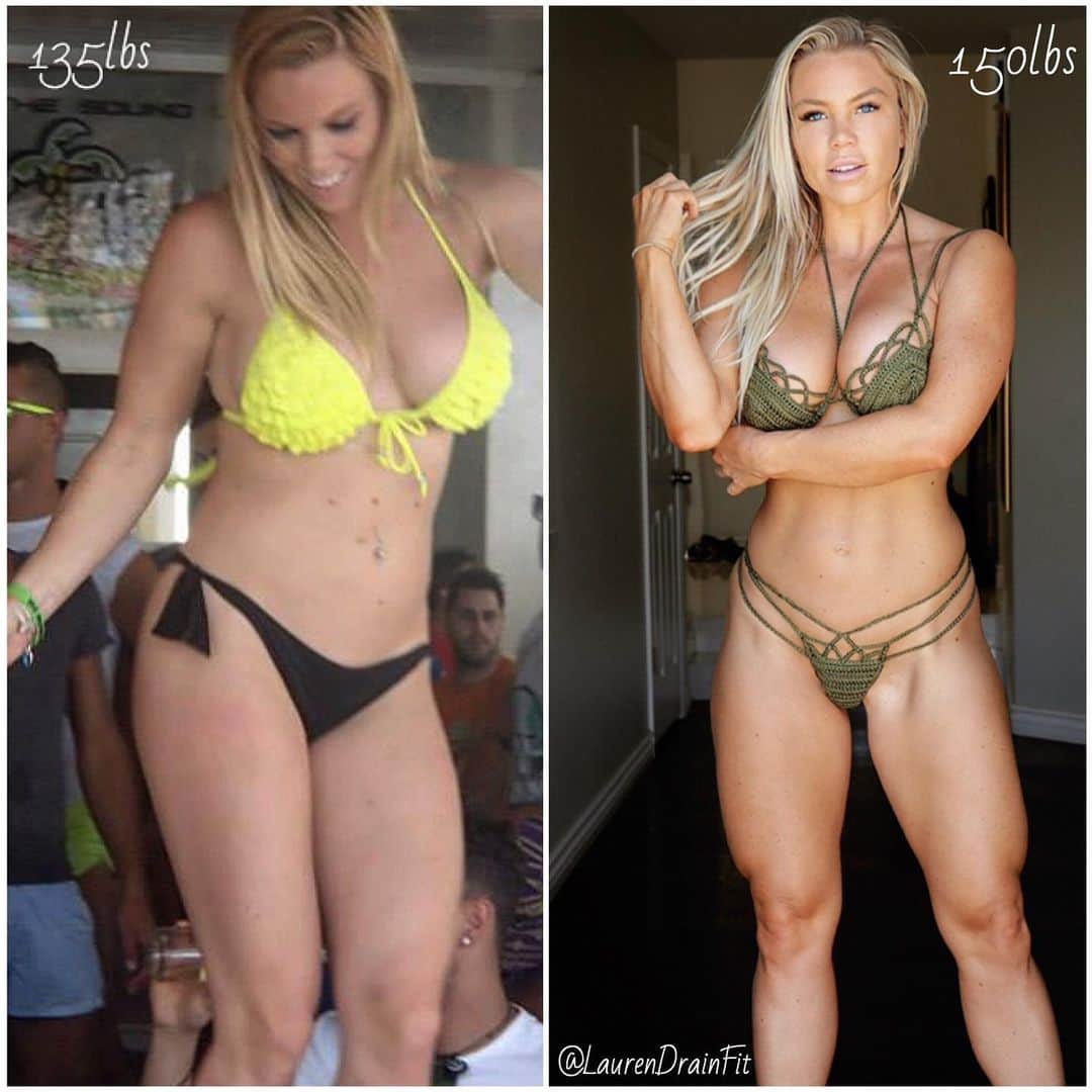 Lauren Drain Kaganさんのインスタグラム写真 - (Lauren Drain KaganInstagram)「TAG a girl that needs to see this 135 vs 150?🤔🙈 The Left is me at one of my heaviest pre ”fitness”. I was still working out a few times a week, eating poorly, not sleeping enough & not prioritizing my health, more the parties & weekend vibes. At one point I even got up to 140+ (wish I can find a photo)🙈 And the Right is me now, at my heaviest ever of 150.5lbs💪🏽 It’s taken me years to put on the muscle mass in a healthy manor & allow for fluctuations of 5lbs without stressing about it. Muscle weighs more than fat by volume! This is why I always tell my clients don’t judge your progress by the scale, there are many other factors to consider like your measurements, energy levels, health, fitment of clothes & your happiness😁 If you’re looking for a personal trainer to jumpstart your fitness journey or take it to the next level consider my 6 Week Program or One on One online training with me🙋🏼‍♀️ Get all the details in the link in my bio @laurendrainfit」7月22日 9時53分 - laurendrainfit