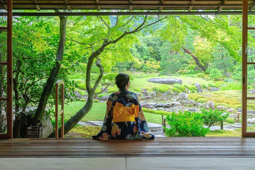 詩歩さんのインスタグラム写真 - (詩歩Instagram)「👘﻿ ﻿ 山県有朋の別邸・無鄰菴（むりんあん）。﻿ Murin-an is a 19th century Japanese-style garden in  Kyoto.﻿ Murin-an was built by the Meiji-era Japanese oligarch Aritomo Yamagata, who served as Prime Minister of Japan in 20th century.﻿ ﻿ ﻿ 水道橋で有名な #南禅寺 から徒歩圏内の #無鄰庵 。﻿ 苔が美しい日本庭園が有名で、庭園を流れる川は場所によって音が全部違うとか😳﻿ （川のせせらぎを収録しにくる音マニアもたくさんだそう…！）﻿ ﻿ 縁側を額縁のようにして眺める庭園、綺麗だったなぁ〜。﻿ 母屋の中では、カフェやお茶会も楽しめますよ🍵﻿ ﻿ 山県有朋は明治大正時代の超有名な政治家ですが、﻿ 洋館には、伊藤博文らと日露戦争について会議した場所がそのまま残ってて、﻿ 歴女なわたしは胸がトキメキました…😍笑﻿ ﻿ ﻿ ﻿ 📍無鄰菴（むりんあん）／京都﻿ 📍Murin-an／Kyoto Japan﻿ ﻿﻿﻿﻿ ﻿﻿﻿﻿ 📷 by @su__san3 ありがとう♡」7月22日 20時47分 - shiho_zekkei