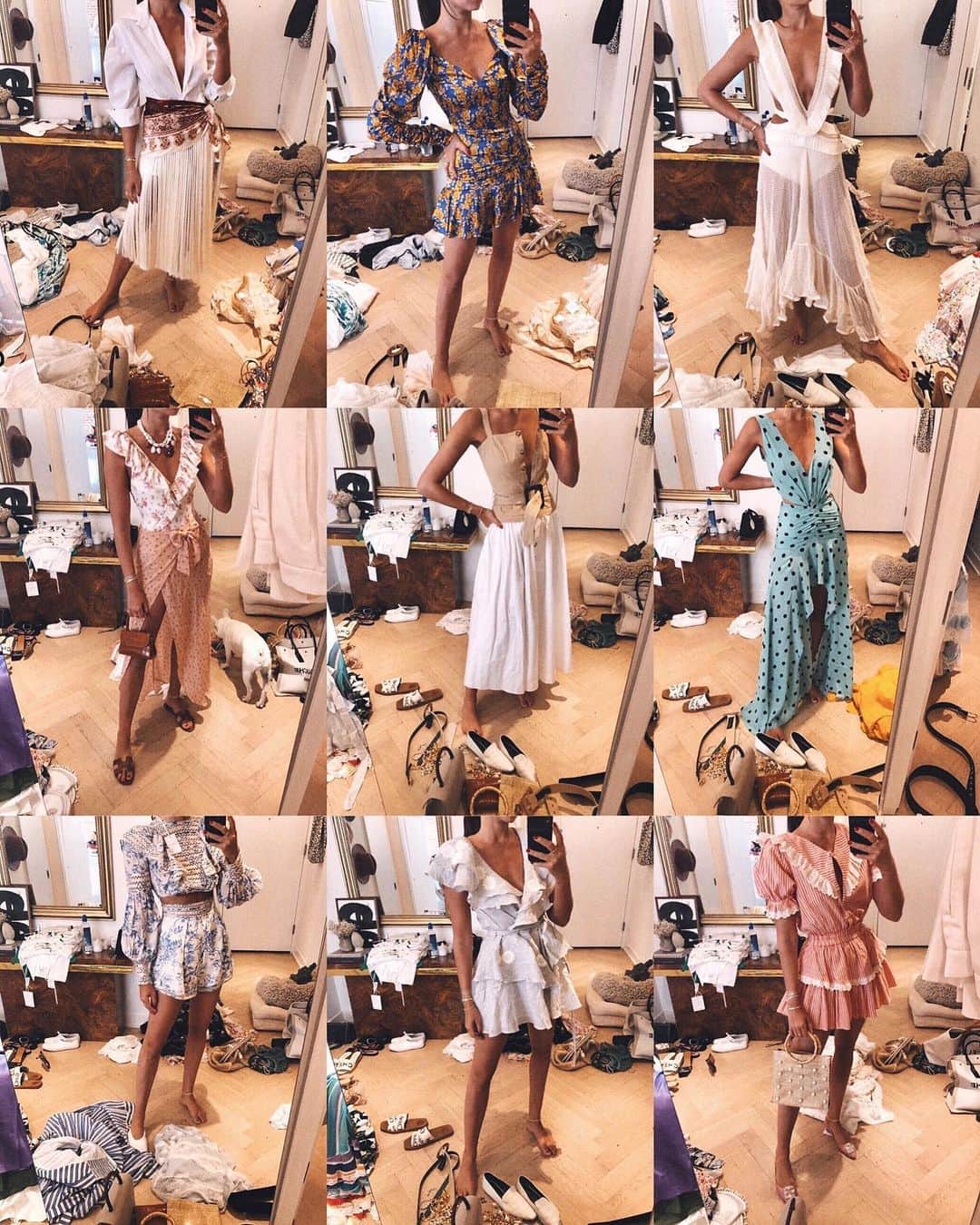 We Wore Whatさんのインスタグラム写真 - (We Wore WhatInstagram)「Screenshot of my camera roll when I’m packing for a trip 😋 I start by planning outfits and taking quick mirror shots of my looks (this is just a small portion of what I packed), then I throw in my favorite accessories and shoe pairings. We also pack on hangers which takes up more room but makes my life much easier, especially when switching hotels! Thought this would be cool to show you guys (don’t mind the organized chaos on my floor haha) • I’ll tag everything as I wear and do an IGTV on how I pack for my next trip!」7月22日 20時48分 - weworewhat