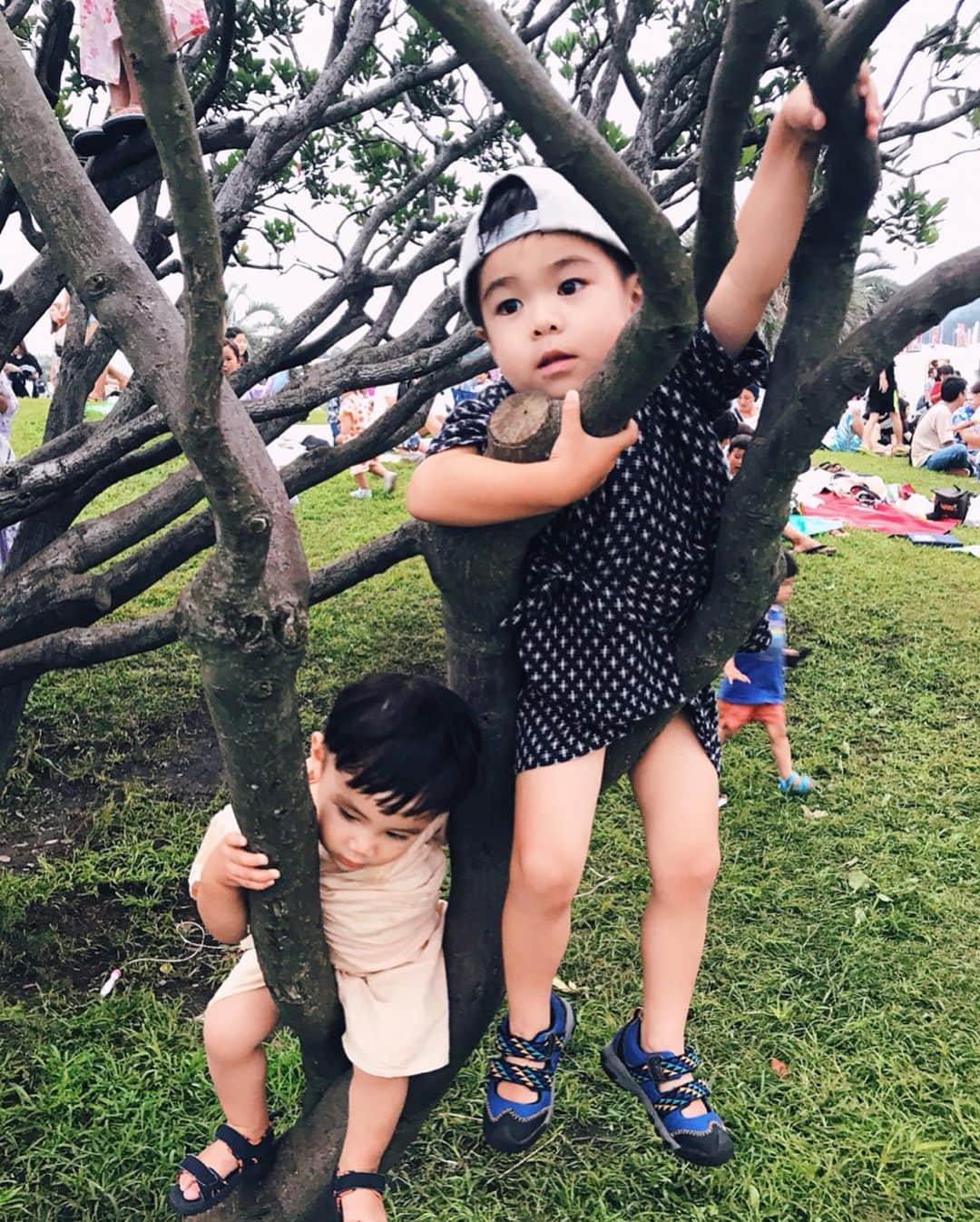 齋藤美波さんのインスタグラム写真 - (齋藤美波Instagram)「🏮🌴👘 子供達の可愛いシリーズ♥️ 久しぶりに会えたお友達に 最初人見知りするのに すぐ意気投合🤣 ・ あー3歳児かわえええ〜♥️ ・ 然くんは お祭りの音に乗って踊ってて 可愛かった🤣 洋楽よりも日本の太鼓音とかの方が 好きなのかな？笑 ・ 1日癒されたわ♥️ ・ ・ …………………………………………………… #辻堂海浜公園#辻堂かいひん盆踊り#盆踊り#辻の盆#辻盆#甚平#浴衣#祭り#夏#友達#子供#3歳児#やんちゃ#幼馴染#女の子#男の子 #matsuri#japanese#dance#beachpark#beach#bigpark#shonan#tsujido#friends#kids#cute#sweet#boys#girls」7月22日 19時08分 - saito373minami