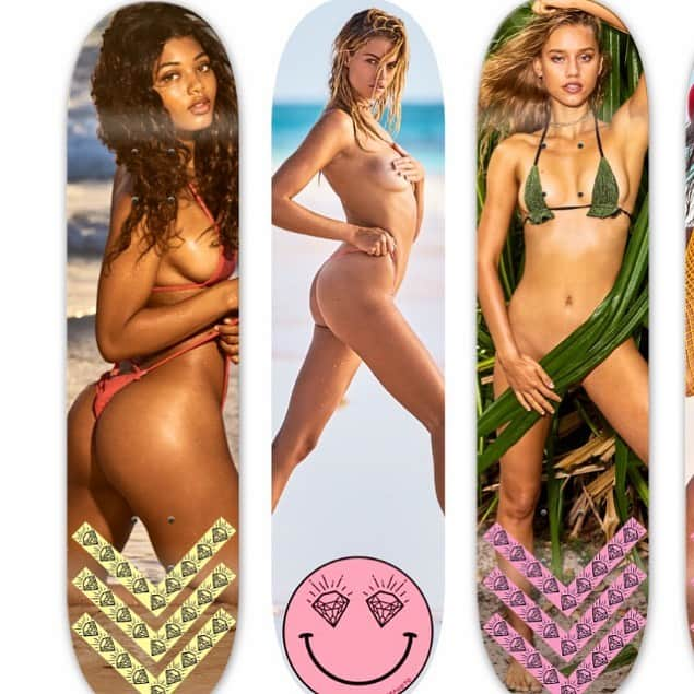 ベン・ワッツさんのインスタグラム写真 - (ベン・ワッツInstagram)「Custom skate boards NSF not for sale ....... just for show 😊 @danielle_herrington_ @haileyclauson @lilbabycheezus from @si_swimsuit #skatedeckart #benwatts #shhhhh」7月22日 21時58分 - wattsupphoto