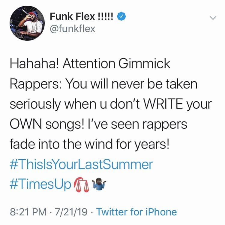 ファンクマスター・フレックスのインスタグラム：「The same “social media” they use to  blow up quickly is the same “social media” that pushes them aside for the next wack “social media” trash rapper! #ThisIsYourLastSummer #TimesUp #ISeenThisBefore 🤷🏿‍♂️😂🍿😎✌🏾」