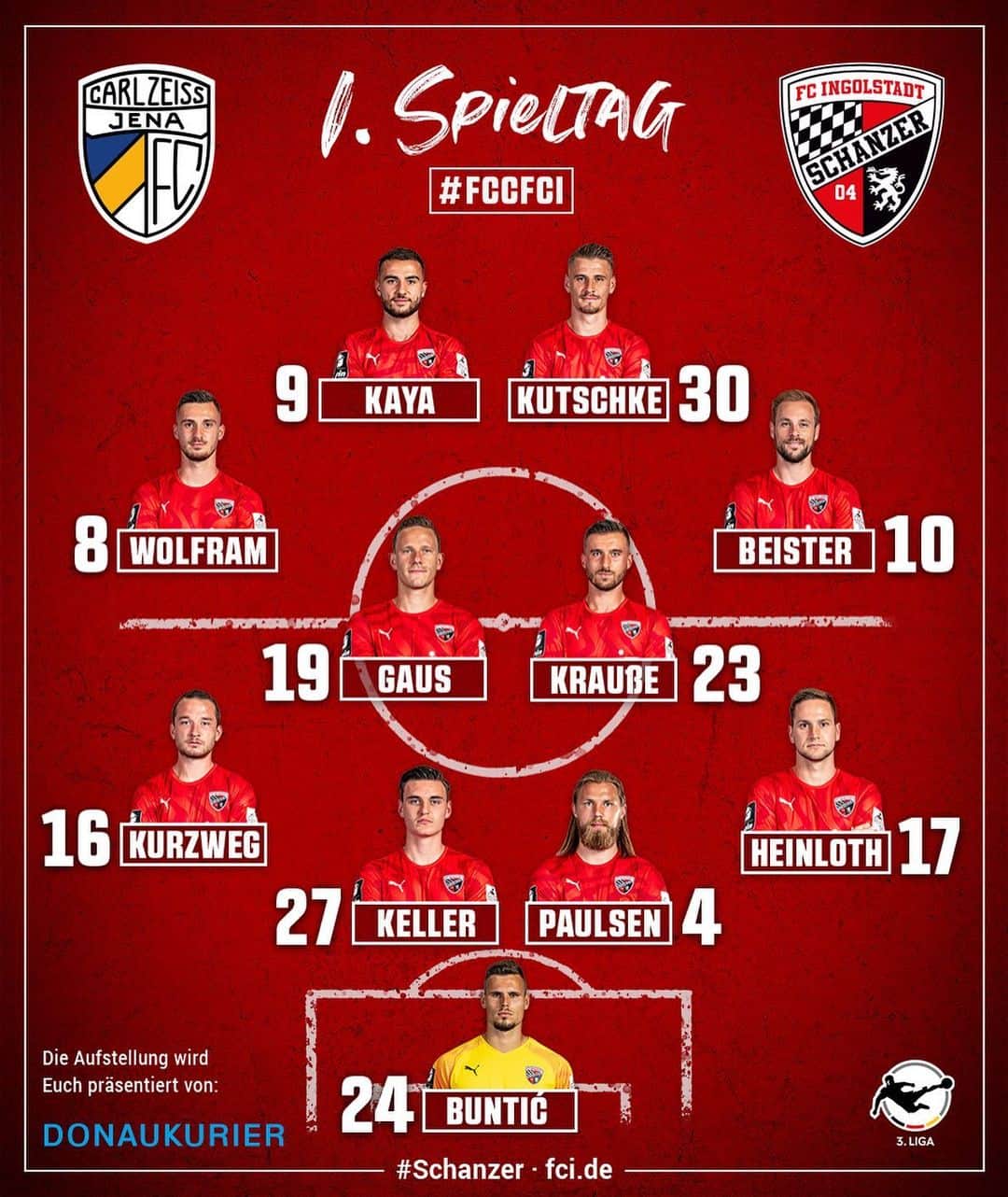 FCインゴルシュタット04さんのインスタグラム写真 - (FCインゴルシュタット04Instagram)「So starten unsere #Schanzer☝️🖤❤️ Folgende Start-1️⃣1️⃣ schickt Cheftrainer Jeff #Saibene gegen den @fccarlzeissjena_official aufs Feld‼️ Eure Meinung zur Aufstellung❓🤔 . . #FCI #FCIngolstadt04 @3.liga #LineUp #Startelf #Aufstellung #letsgo #zeigtsuns #3liga #liga3 #Fu3ball #Jena #FCCFCI #football #fussball #soccer」7月23日 1時17分 - dieschanzer