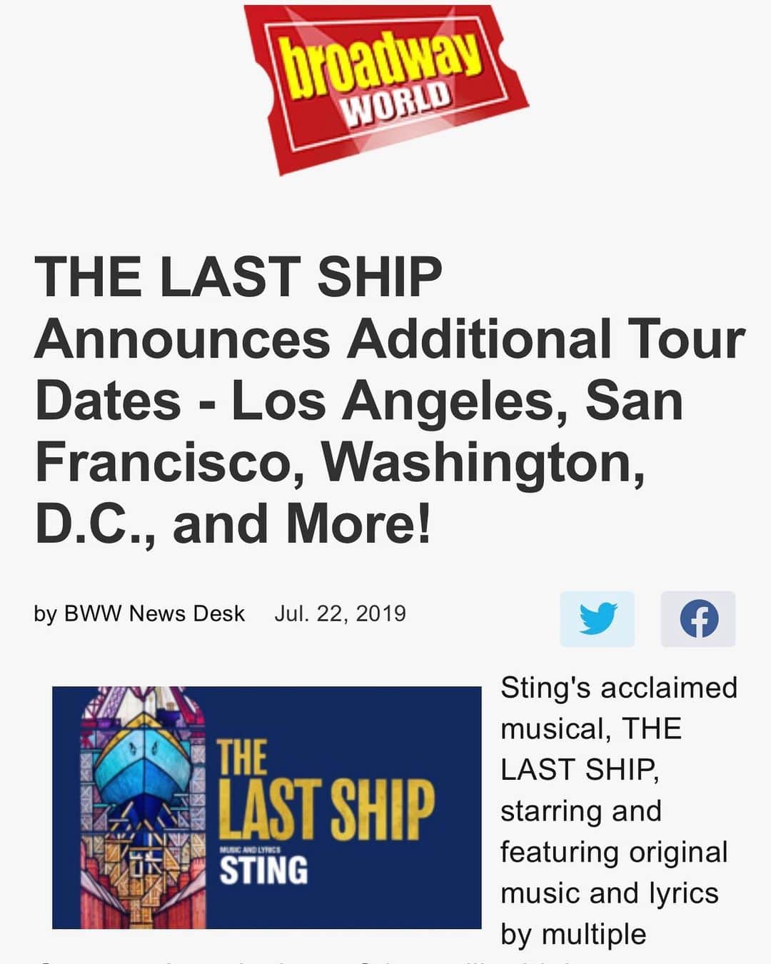スティングさんのインスタグラム写真 - (スティングInstagram)「Additional ‘The Last Ship’ dates announced in a Washington DC, St. Paul, MN and Detroit, MI in 2020! See link in bio or visit Sting.com for more details.」7月23日 1時29分 - theofficialsting