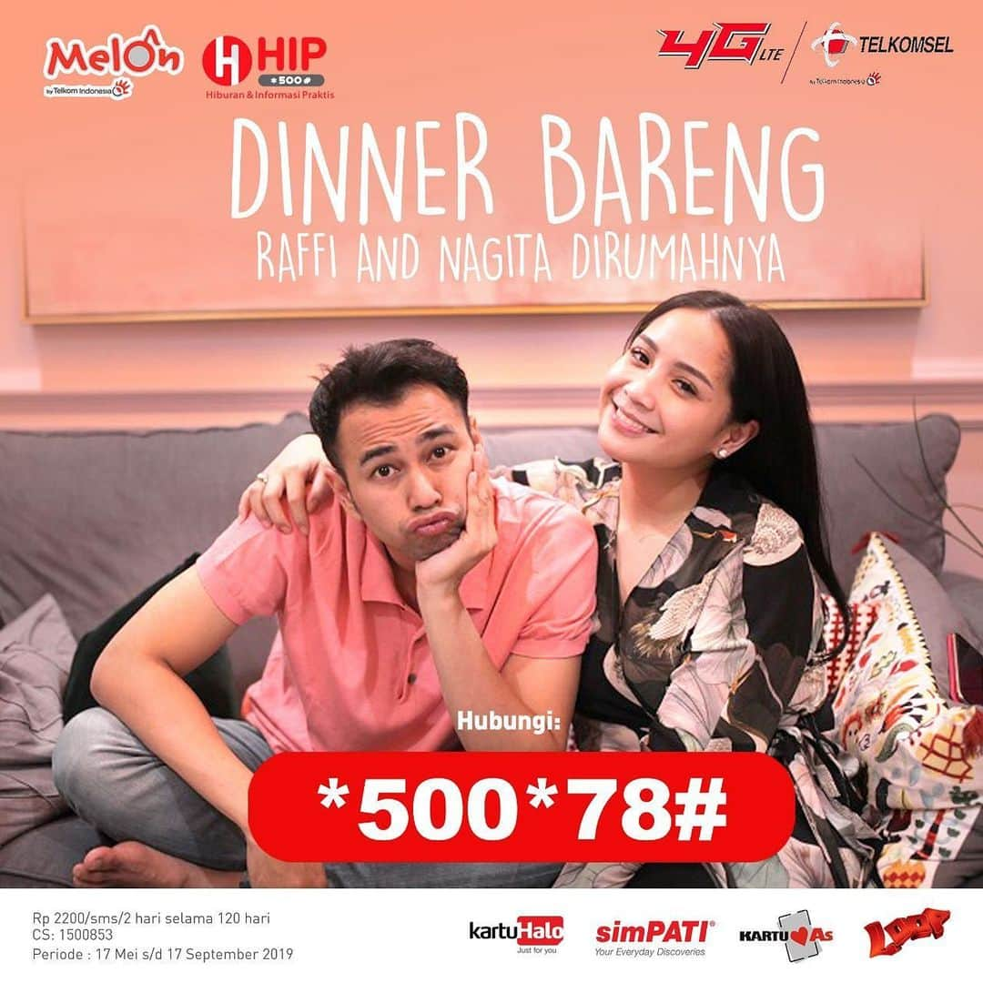 Raffi Ahmadさんのインスタグラム写真 - (Raffi AhmadInstagram)「Hai Guys buat kamu pelanggan Telkomsel Ikutan yuk Makan Bareng Kami di rumah Caranya hub *500*78# lalu ikuti ketentuannya di instagram @melonindonesia, @telkomsel and @hip500 AYooo buruuuan... #DINNERBARENGRAFFIANDNAGITA #」7月23日 19時30分 - raffinagita1717