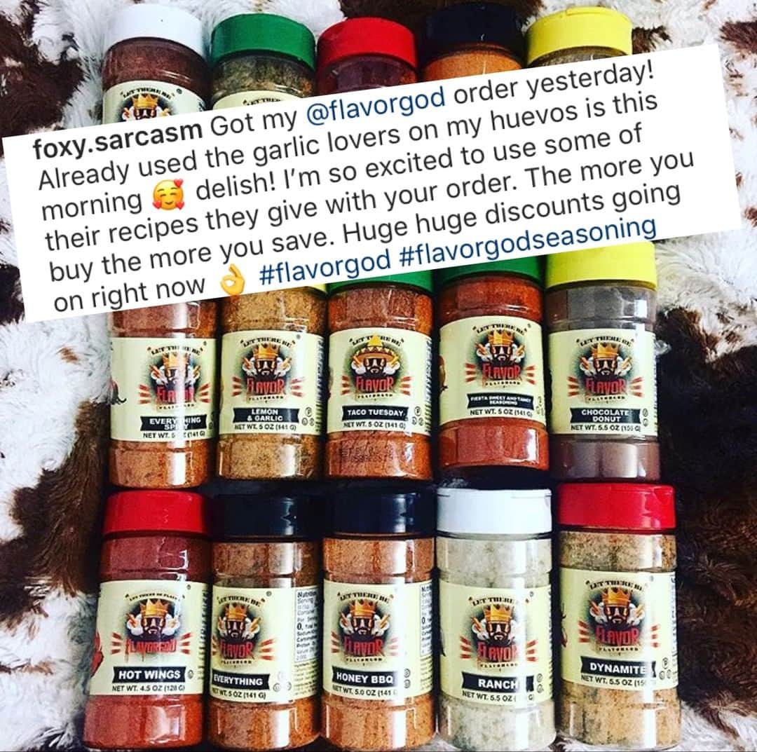 Flavorgod Seasoningsさんのインスタグラム写真 - (Flavorgod SeasoningsInstagram)「Our customers are AMAZING!! Thank you for the support 💘💖⁠ -⁠ Review by: @foxy.sarcasm⁠ -⁠ Flavor God Seasonings are:⁠ 💥 Zero Calories per Serving ⁠ 🙌 0 Sugar per Serving⁠ 🔥 KETO & PALEO⁠ 🌱 GLUTEN FREE & KOSHER⁠ ☀️ VEGAN-FRIENDLY ⁠ 🌊 Low salt⁠ ⚡️ NO MSG⁠ 🚫 NO SOY⁠ 🥛 DAIRY FREE *except Ranch ⁠ 🌿 All Natural & Made Fresh⁠ ⏰ Shelf life is 24 months⁠ -⁠ -⁠ #food #foodie #flavorgod #seasonings#glutenfree #mealprep #keto #paleo#vegan #kosher #breakfast #lunch#dinner #yummy #delicious #foodporn⁠ ⁠ ⁠」7月24日 3時01分 - flavorgod