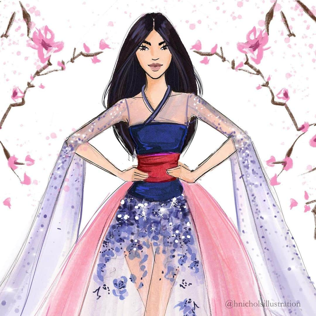 Holly Nicholsさんのインスタグラム写真 - (Holly NicholsInstagram)「My favorite 🌸 #mulan #disney #disneyart #moderndisney #fashionillustration #fashiondrawing #couture #fAshionsketch #hnicholsillustration #copicmarkers #copicart #copic」7月24日 5時15分 - hnicholsillustration