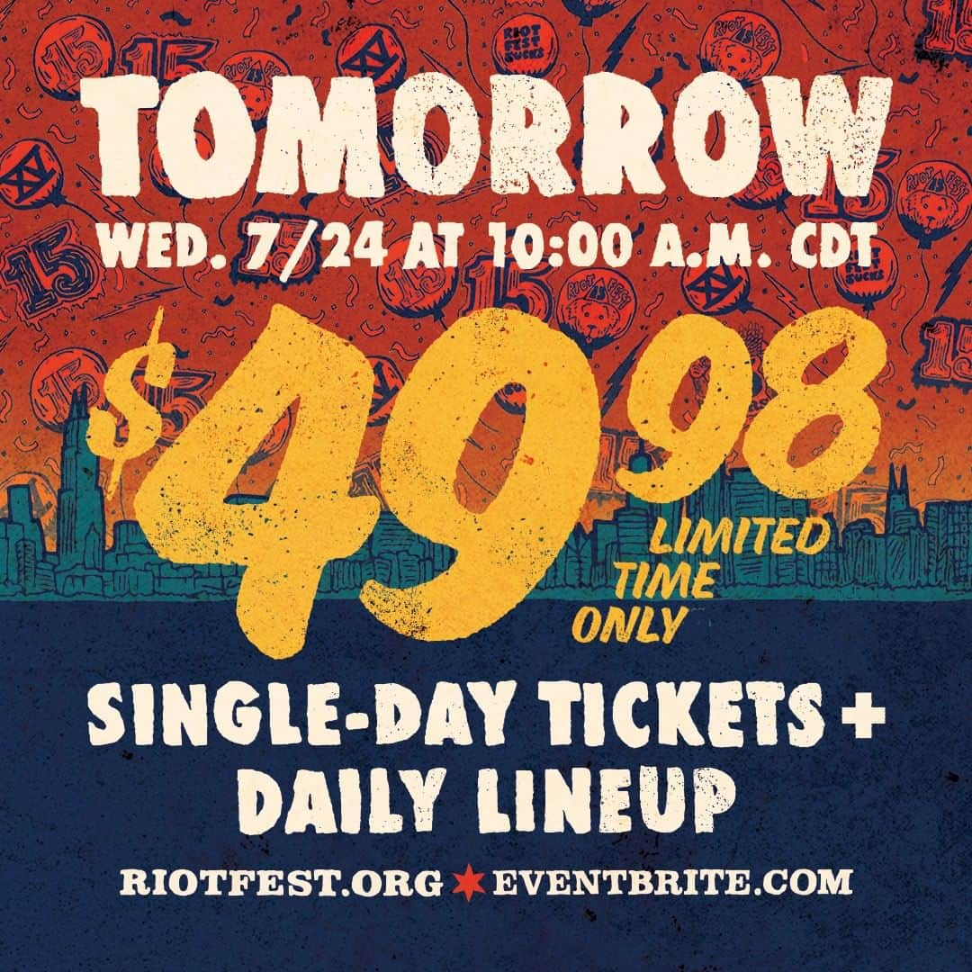 Alternative Pressさんのインスタグラム写真 - (Alternative PressInstagram)「@riot_fest’s daily lineup will be unveiled tomorrow at 10:00 a.m. CDT! Single-day tickets will go on sale for $49.98, for a limited time only 🤘⁠ LINK IN BIO FOR MORE INFO⁠ .⁠ .⁠ .⁠ #riotfest #riotfest2019 #riotfestchicago #punk #punkmusic #punkrock #punkrockmusic #alternativepress #altpress」7月24日 7時00分 - altpress