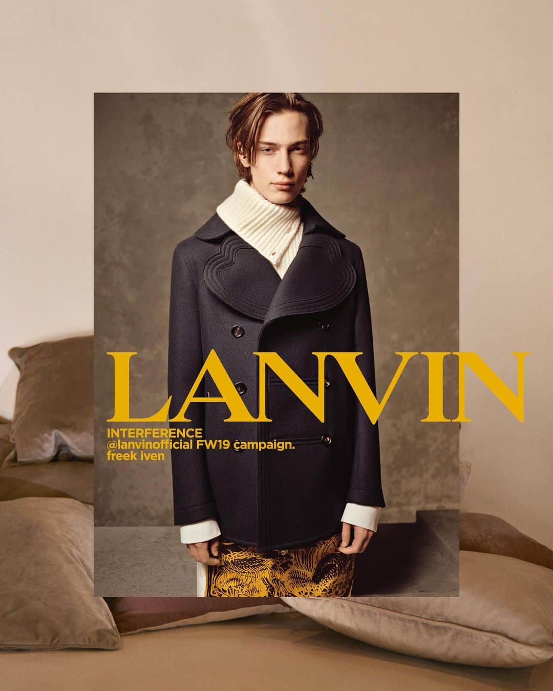 ランバンのインスタグラム：「INTERFERENCE: #LanvinFW19 campaign. Photography: @_glen_luchford Creative direction: @brunosialelli  Art direction: @ezrapetronio Styling: @mr_carlos_nazario  Hair: @paulhanlonhair  Make-up: @lucia_pieroni  Casting: @piotrchamier  #LanvinINTERFERENCE #LanvinFW19  #LanvinbyBrunoSialelli」