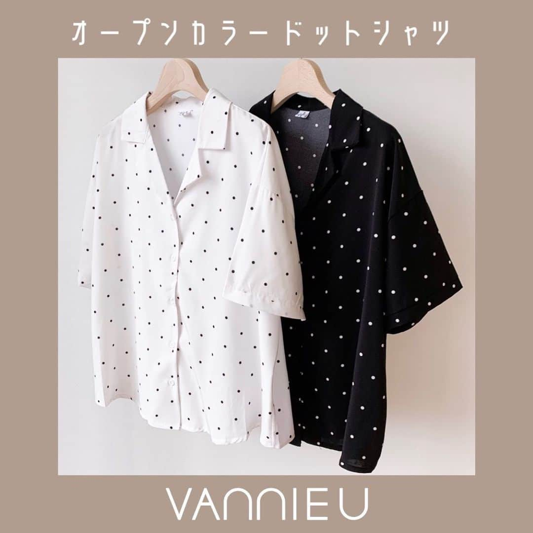 Vannie Officialさんのインスタグラム写真 - (Vannie OfficialInstagram)「. . ●オープンカラードットシャツ/¥2,900+tax . . トレンドのオープンカラーシャツに レトロシックな女性らしいドットが登場♡ . 間隔の開いたドットと、適度にゆとりを持たせたサイズが こなれ感のある大人可愛いスタイルに♪ . . #vannie_u  #ドットシャツ#オープンカラーシャツ #モノトーン#ディズニーコーデ#ゆるコーデ#オーバーサイズ#ドット #きょコ#ファッション#アパレル#zozoでしか買えない」7月24日 12時05分 - vannie__u