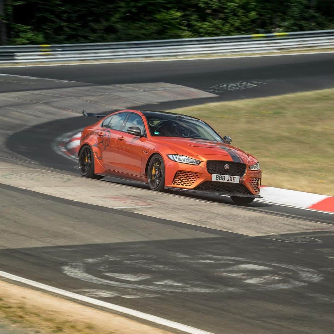 Jaguarさんのインスタグラム写真 - (JaguarInstagram)「It's official. The #Jaguar #XE #Project8 - already the world's fastest saloon - has broken its own lap record on the @Nuerburgring: 7min 18.361sec, 2.9 seconds faster than its previous benchmark and 7 seconds faster than any other four-door production car has achieved.  #SV #SVO #SpecialVehicleOperations #Nurburgring #Germany #SuperCar #SportsCar #CarsofInstagram」7月24日 17時34分 - jaguar