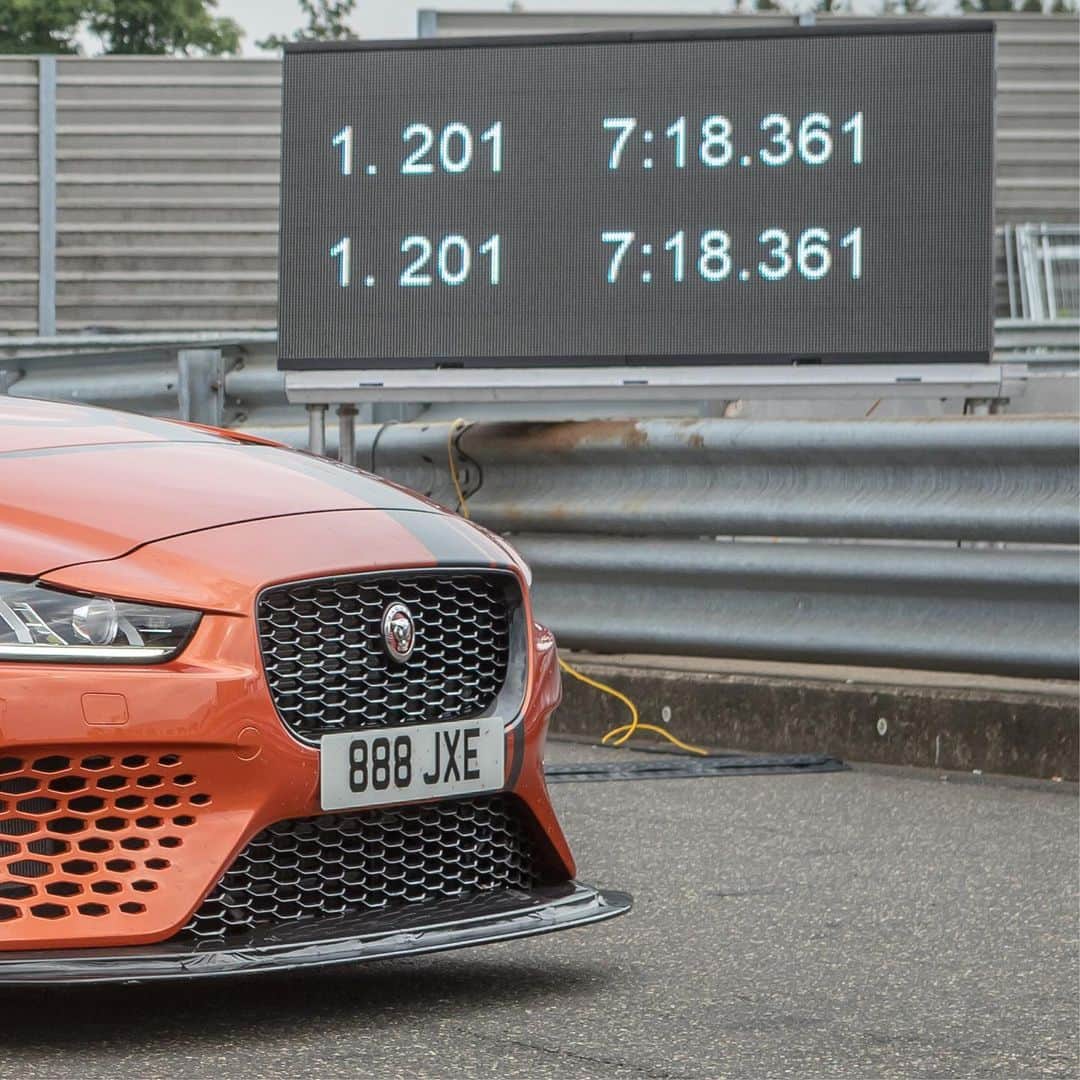 Jaguarさんのインスタグラム写真 - (JaguarInstagram)「It's official. The #Jaguar #XE #Project8 - already the world's fastest saloon - has broken its own lap record on the @Nuerburgring: 7min 18.361sec, 2.9 seconds faster than its previous benchmark and 7 seconds faster than any other four-door production car has achieved.  #SV #SVO #SpecialVehicleOperations #Nurburgring #Germany #SuperCar #SportsCar #CarsofInstagram」7月24日 17時34分 - jaguar