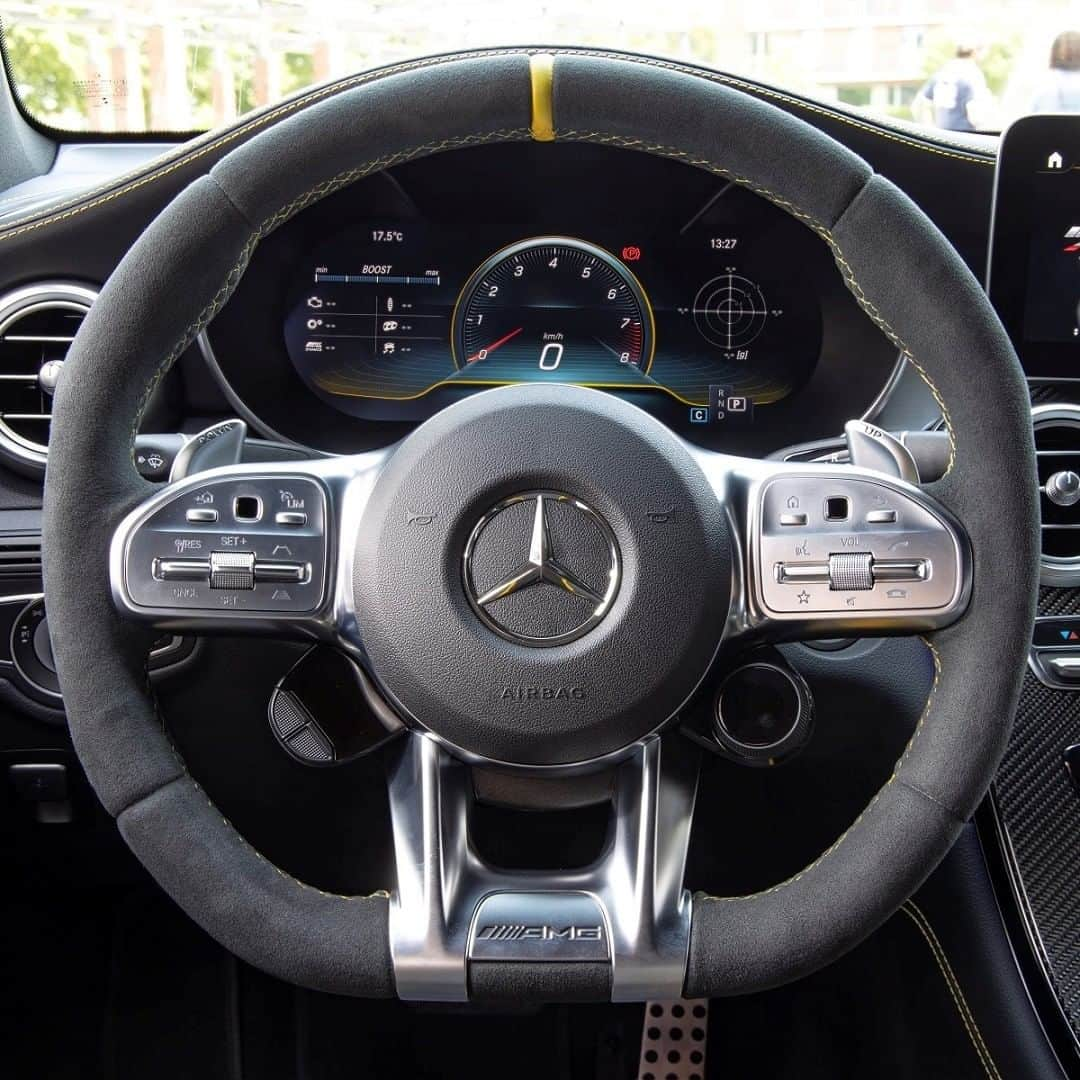 Mercedes AMGさんのインスタグラム写真 - (Mercedes AMGInstagram)「[Fuel consumption combined: 12.3 l/100km | CO2 emissions combined: 280 g/km]  The AMG Performance steering wheel finished with a silver chrome trim and aluminium shift paddles: Feels like a dream in your hands while driving the peerless Mercedes-AMG GLC 63 S 4MATIC+ Coupé.  #MercedesAMG #AMG #GLC63 #DrivingPerformance #Power #Passion #Mercedes #AMG🔥 #Luxury #CarsofInstagram #InstaCar #Lifestyle」7月25日 4時05分 - mercedesamg