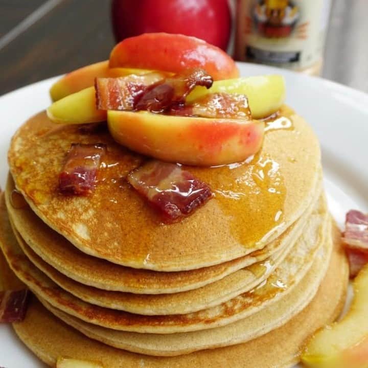 Flavorgod Seasoningsさんのインスタグラム写真 - (Flavorgod SeasoningsInstagram)「Apple Bacon Protein Pancakes🍎🥓🥞⁠ -⁠ Add delicious flavors to any meal! ⁠ -⁠ Click the link in my bio @flavorgod✅www.flavorgod.com⁠ FREE SHIPPING on ALL orders of $50.00+ in the US!⁠ -⁠ Pancake Ingredients:⁠ 1 cup brown rice flour⁠ 5 cage free egg whites ⁠ 1 cage free egg⁠ 1 teaspoon Flavorgod Bacon Lovers⁠ 1 scoop caramel pretzel pro7ein protein powder⁠ 1/2 cup organic unsweetened apple sauce⁠ 1/4 cup almond milk⁠ 1 tablespoon honey⁠ 1⁄4 teaspoon baking soda⁠ 1 teaspoon ground cinnamon⁠ 1 tablespoon coconut oil⁠ 2 strips cooked uncured apple smoked bacon, chopped (optional for garnish) ⁠ ⁠ Topping Ingredients⁠ 2 cups red apples, sliced⁠ 1 tablespoon coconut oil⁠ 2 tablespoons honey⁠ 1⁄4 cup organic maple syrup⁠ ⁠ Directions:⁠ ⁠ Whisk all pancake ingredients together until no lumps remain. Heat a skillet or griddle to medium heat and spray with coconut oil. Drop the batter by 1/3 cups full onto the skillet. Cook for 2 minutes per side, until golden brown, then flip.⁠ ⁠ Add coconut oil to a heated skillet. Add apples and remaining topping ingredients. Simmer on medium for 10-15 minutes or until apples are tender.⁠ ⁠ Serve hot, top with caramelized apples and syrup, bacon and enjoy ⁠ -⁠ -⁠ #food #foodie #flavorgod #seasonings#glutenfree #mealprep #keto #paleo#vegan #kosher #breakfast #lunch#dinner #yummy #delicious #foodporn⁠ ⁠ ⁠」7月25日 0時01分 - flavorgod