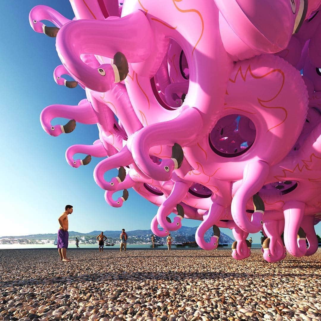 のインスタグラム：「Time to float with the flock. 💕 French artist Cyril Lancelin (@town.and.concrete) creates immersive works of monumental proportion that allows for the audience to touch and interact with the work IRL.⁣ ⁣ “The inflatables make it possible to reach the monumental size,” he says. “But they also have a sweetness in them, a flexibility.”⁣ ⁣ Photos by @town.and.concrete」