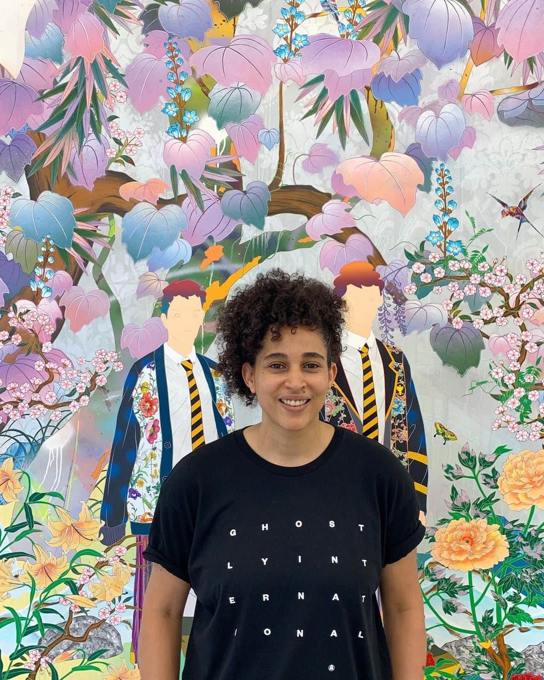 松山智一のインスタグラム：「Studio visit with @shantell_martin」