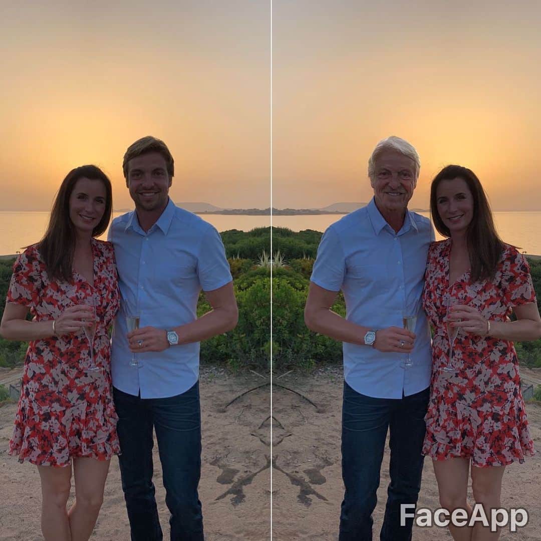 ティム・クルルのインスタグラム：「Happy birthday to my beautiful wife 🥳🎉... She knows she is still punching when I look like that in 30 years.. 👨🏻‍🦳🤦🏻‍♂️.. #faceapp #birthday」
