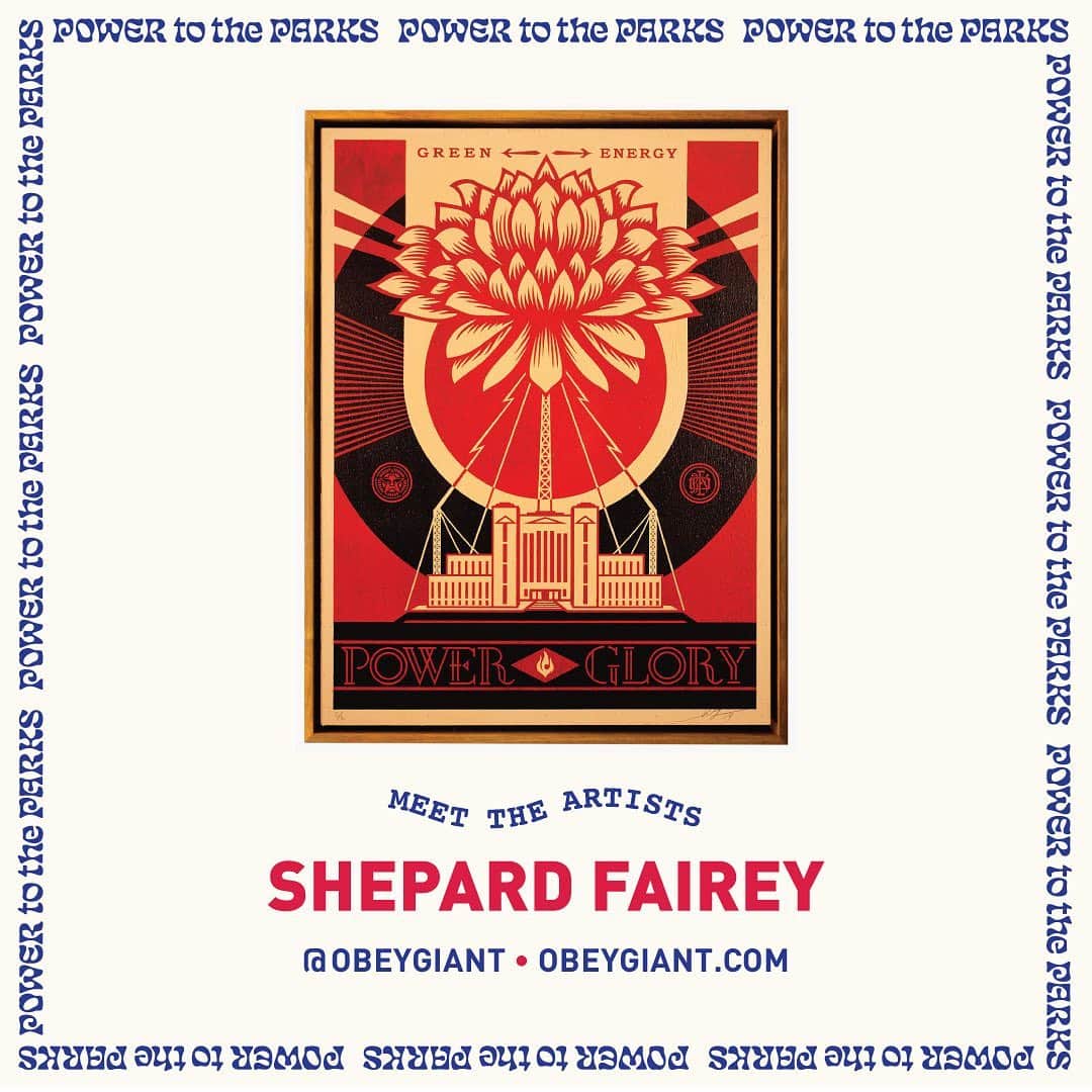 Shepard Faireyさんのインスタグラム写真 - (Shepard FaireyInstagram)「I'm a believer in the potential of art to communicate and create cultural ecosystems that support progressive politics and free-thinking. Doing art shows, charity events, music, panel discussions, all of those things are important because they are facets of a well-rounded creative ecosystem.⁠⠀ ⠀⠀⠀⠀⠀⠀⠀⠀⠀﻿⁠⠀ If you're in #LosAngeles, join us this Saturday, July 27th for the opening reception of #PowerToTheParks, our week-long fundraising group exhibition - created in collaboration with @studionumberone and @parksproject to benefit the National Parks Conservation Association (@npcapics)! Our goal is to help generate support, educate, and ignite participation from today’s generation to save our National Parks. I'll be DJing, along with Ben Newman (@universalorder) from DIIV (@lovealienzzz). This Green Power piece will be on exhibit as well as the works from all of the participating artists, so come see them in person at the opening. You can find more info and RSVP through the link in bio. Thanks for caring, see you there!⁠⠀ - Shepard」7月26日 8時42分 - obeygiant