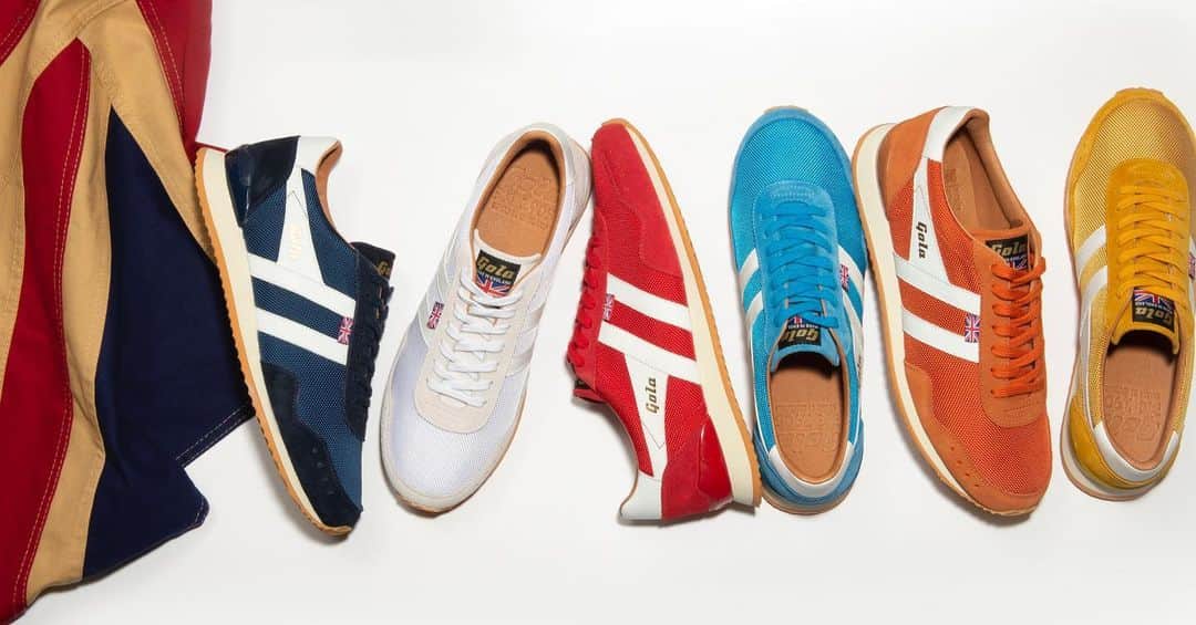 のインスタグラム：「Heatwave got us wanting bright sneaks! 🔥featuring the Made in England - 1905 Track Mesh range #golaclassics #madeinengland」
