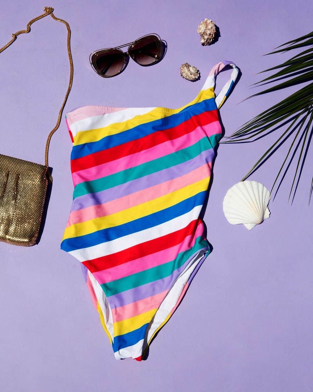 のインスタグラム：「Drift away in our Castaway Stripe Candice One Piece. #wildfox #wildfoxswim #rainbow #rainbowbright #onepiece #swimsuit」