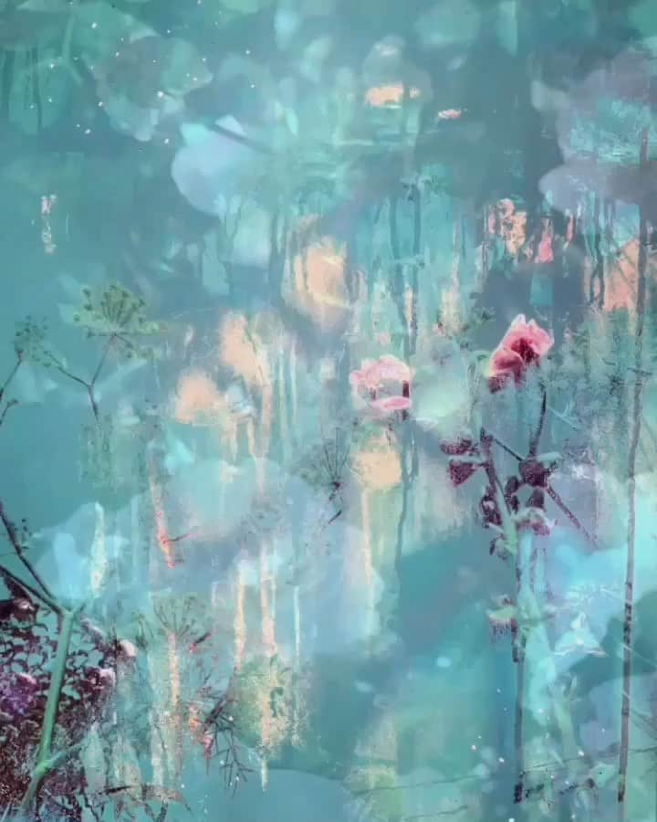 Tea and sittingのインスタグラム：「* tap for sound * ...I’m wanting the painting I’m working on at the moment to have more of a feeling of ‘underneath’ like this film I made, so today it became sort of like that but there’s still quite a long way to go yet...( pics of the process in my Stories today )✨」