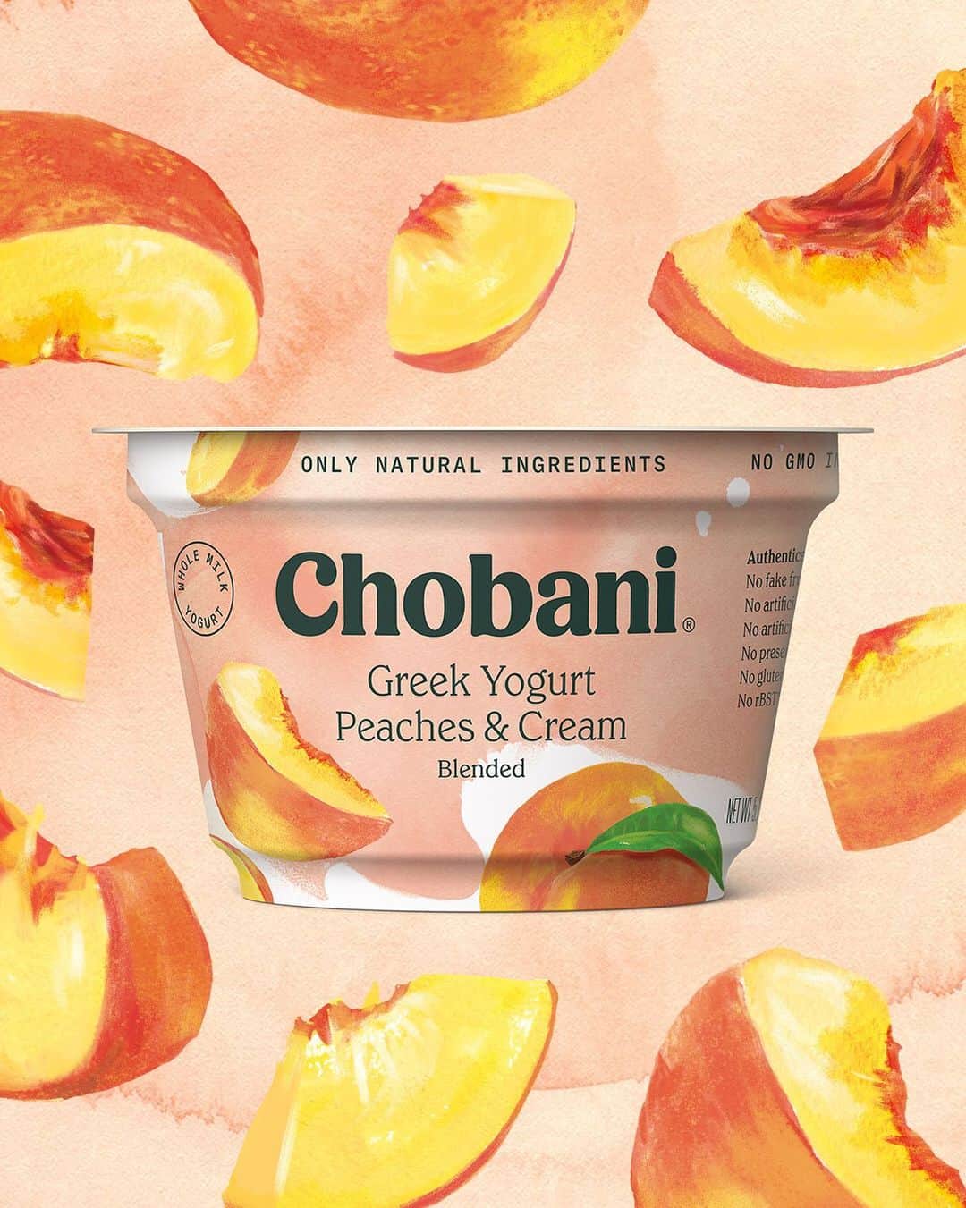 Chobaniのインスタグラム：「Did you guess right? Our latest flavor is Peaches & Cream Blended Greek Yogurt that tastes like fresh-picked peaches with a dollop of fresh cream. Thanks for playing along! What flavor would you love to eat next?」