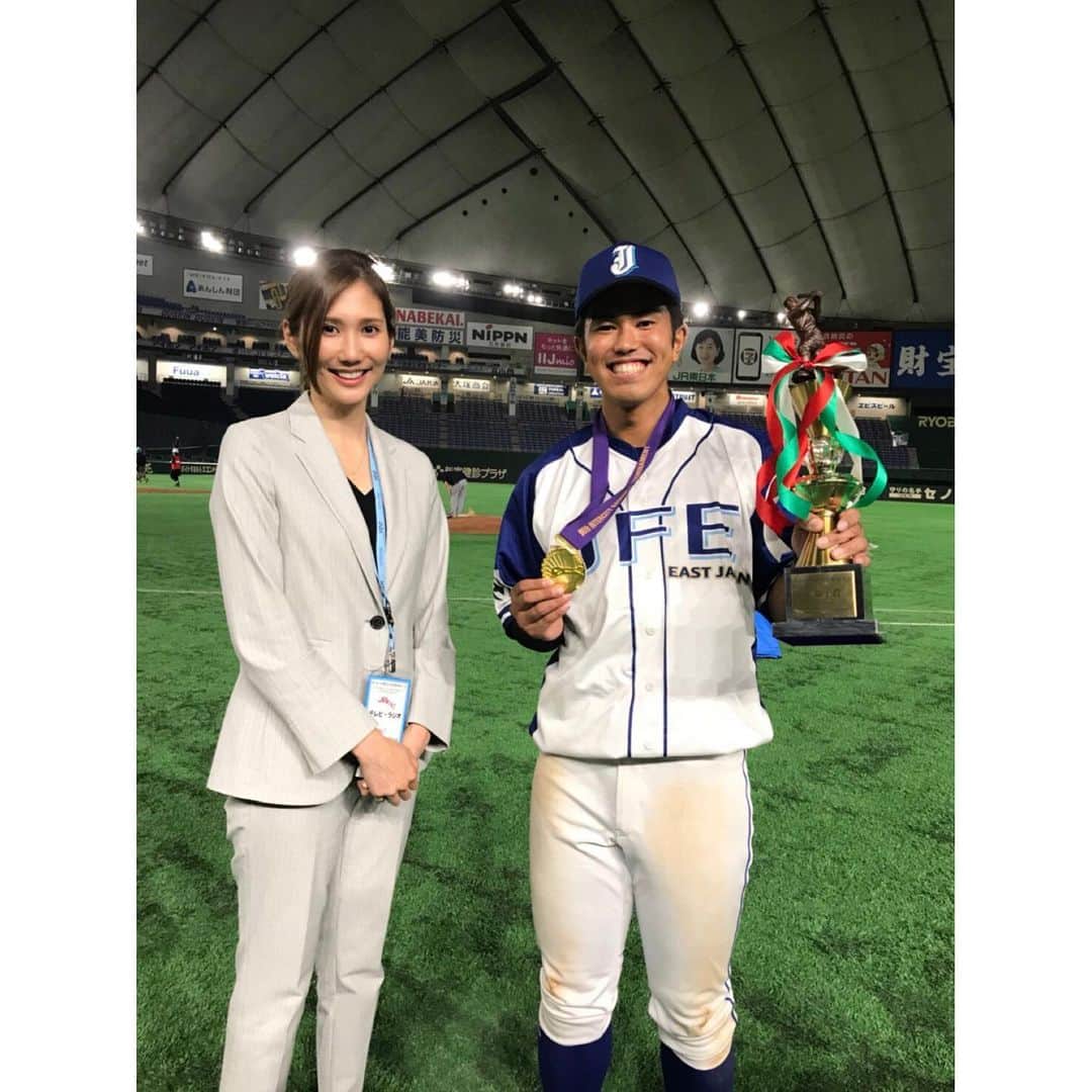 春輝のインスタグラム：「JFE東日本が6-4でトヨタ自動車を下し初優勝❗️ 大人の甲子園とも呼ばれる都市対抗野球大会。社会人野球ならではの熱さにすっかり虜になりました！ 須田投手と細山田選手の元DeNA・早稲田大学同期対決や、佐竹投手のピッチング等見所満載の決勝戦✨ 若獅子賞を受賞したのは社会人1年目の今川優馬選手！ 試合中も一番プレーを楽しんでるように感じられましたし、インタビュー中も素敵な笑顔が溢れていました😊 近い将来、NPBで観られるかもしれません！ 改めましてJFE東日本の皆様優勝おめでとうございます🏆  #JFE東日本#トヨタ自動車#今川優馬 選手 #都市対抗野球大会#都市対抗#社会人野球#JABA#baseball #春輝#ハルキックス#haruki#harukix」
