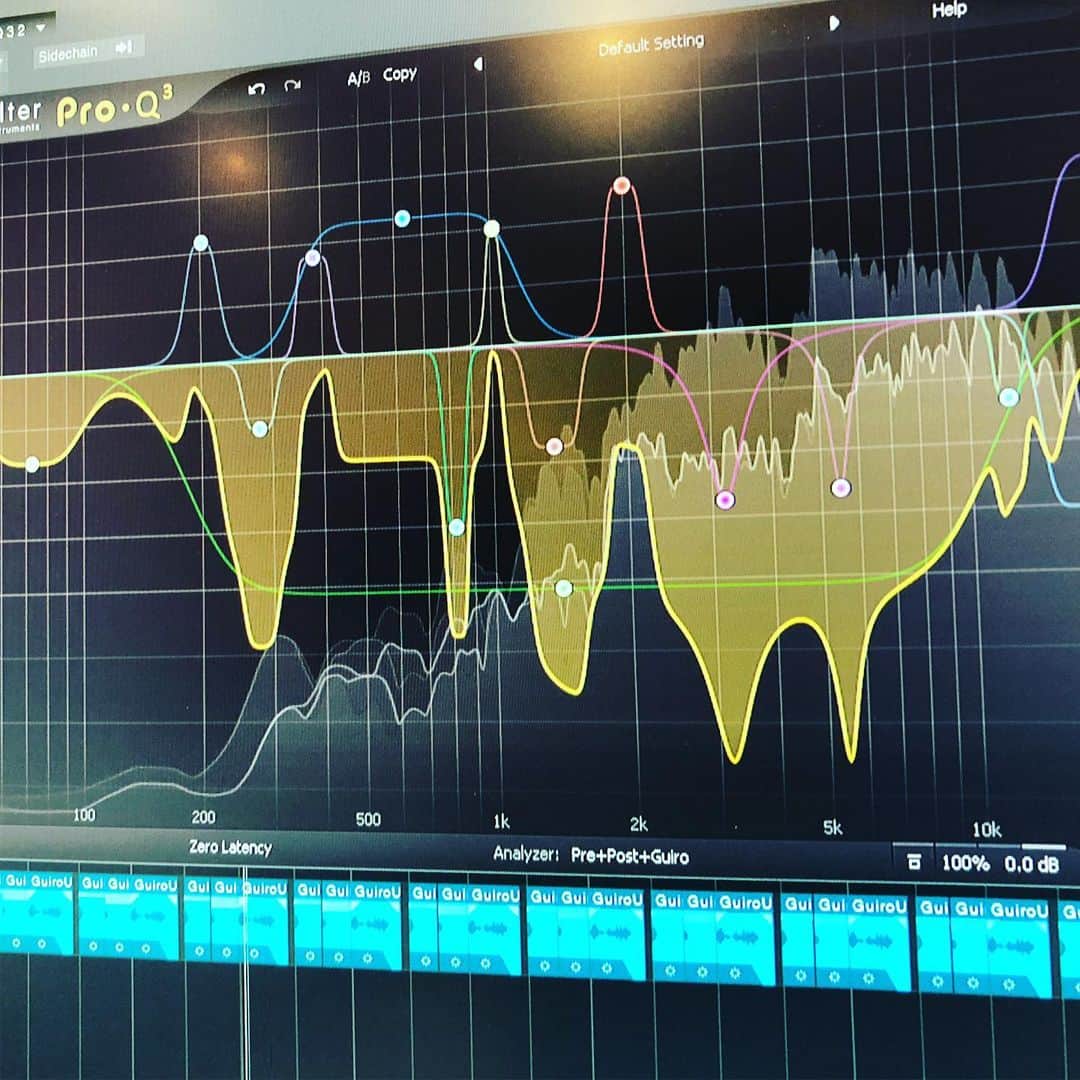 上杉洋史のインスタグラム：「Match EQ in Pro-Q3 from a sampled percussion with good sound and bad nuance to an another sampled the same percussion with good nuance and bad sound. The result : good sound and good nuance. How nice! #fabfilter #proq3 #eqmatch #recording」
