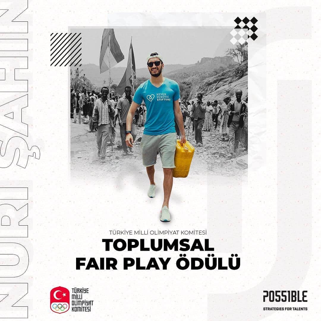 のインスタグラム：「Neven Subotic Vakfı’yla birlikte Etiyopya’nın Tigray bölgesinde temiz su kaynaklarına ulaşamayan insanlar için yürüttüğümüz çalışmalar dolayısıyla Türkiye Milli Olimpiyat Komitesi tarafından “Toplumsal Fair Play” ödülüne layık görüldüğümü büyük bir onurla öğrendim. Başta komite üyeleri, ekibim ve beni bu özel sosyal sorumluluk projesinin bir parçası yapan dostum Neven Subotic’e şükranlarımı sunarım. Spor insanları birleştirmek ve barıştırmak için elimizdeki en güzel araç. Tekrar teşekkürlerimle… *** I am honoured to be presented with the “Fair Play Award” of Turkish National Olympic Committee for our efforts to bring clean water to people in Tigray Region, Ethiopia. I would like to thank my team, members of the Olympic Committee and my friend Neven Subotic for making me a part of his special social responsibility project. Sport is a great force for unity and reconciliation.」