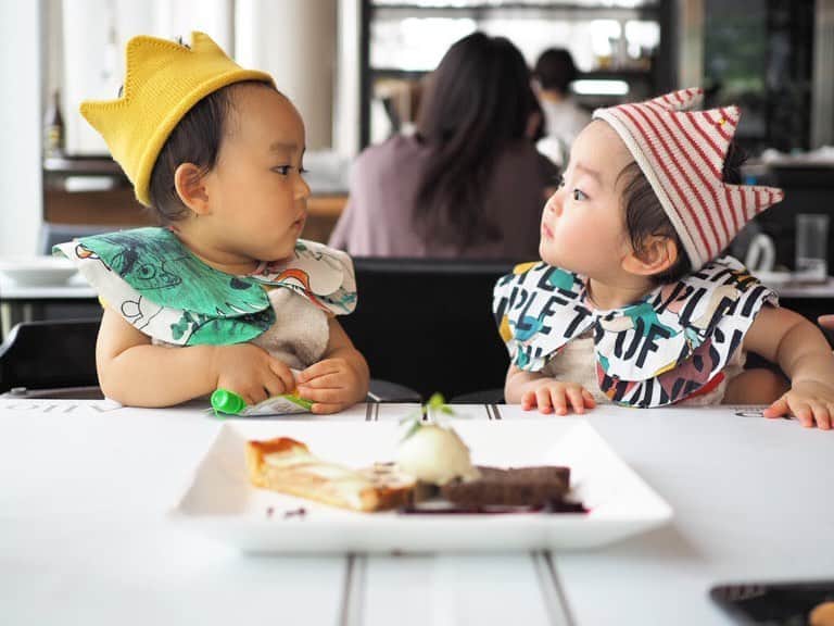 HALCALIのインスタグラム：「むすめと2週間違いで産まれた幼馴染と2人揃って1歳のお誕生日会をしました🍒母同士は誕生日が2日違いで、服の好みが同じすぎるの🤣❣️最近は子供たちもお互いを認識し始めて、絡めるようになってきたのがたまらなく面白い♡誕生日の日には嫌がった王冠も二人なら付けられた🤩お揃いって分かるんだね〜😳 これからも姉妹みたいにお互い刺激しあって仲良く成長してほしいなー☺️最後の写真はむすめが生まれた次の日の2人👶🏻👶🏻むすめの顔がぱんぱんすぎる😂一年でこんなに変わるのね〜😂 #幼馴染 #likeatwins #1歳 #wolfandrita」