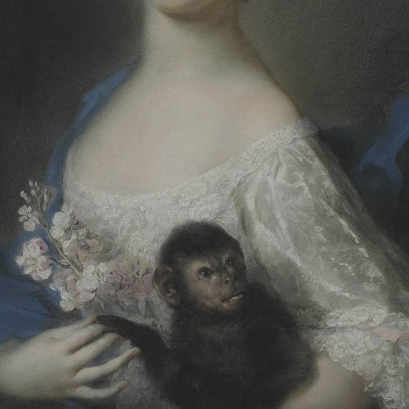 ルーブル美術館さんのインスタグラム写真 - (ルーブル美術館Instagram)「. 🇫🇷 Le vendredi c’est #LaModeAuLouvre ! - 🖼 Sur ce pastel de Rosalba Carriera (1675 - 1757), Antoinette Barbonne Thérèse Languet de Gergy, au teint pâle, porte son regard plein d’assurance sur sa portraitiste. - 👗 Ce portrait aux aspects bucoliques dépeint une Dame dans un vêtement d'apparat simple aux nombreux détails. La robe de soie blanche avec une encolure bâteau est bordée d’une fine dentelle blanche aux éléments fleuris. Le manteau de gaze bleue de la jeune dame lui recouvre délicatement l’épaule et retombe en bouillonné sur le dos du fauteuil. - 💐 Si la jeune femme ne porte aucun bijou de parure, la couronne de fleurs qu’elle porte fièrement est d’une remarquable constitution dans ses cheveux vaporeux et cendrés. Empreints de liberté ces roses boutons piqués, ces anémones bleues et ce brin de cerisier à grappe se marient à merveille et s'entremêlent dans la chevelure bouclée. - 🐒 La jeune Dame porte à bout de bras un petit singe distrait. Sa petite patte est posée sur le bout des doigts de sa maîtresse accompagnant le brin de fleur que celle-ci tient délicatement. - - - - 🌍 It’s #FashionFriday at the Louvre! - 🖼 On this pastel by Rosalba Carriera (1675 - 1757), Antoinette Barbonne Thérèse Languet de Gergy, with her pale complexion, looks at his portraitist with confidence. - 👗 This portrait with a bucolic aspect depict a Lady in a simple formal outfit with multiple details. The white silk dress with a boat neckline is lined with a fine white lace with flowery elements. The young lady's blue gauze coat delicately covers her shoulder and falls back in broth on the back of the chair. - 💐 If the young woman does not wear any jewellery, the crown of flowers she wears proudly is of a remarkable constitution in her vaporous and ashen hair. These pimpled roses, blue anemones and bird cherry blossom freely harmonize together and blend into her curly hair. - 🐒 The young Lady carries a small distracted monkey. Its little paw is placed on the tips of her mistress' fingers, accompanying the sprig of flower that she gently holds. - 📷 © Musée du Louvre / Martine Beck-Coppola . . . #Louvre #MuseeDuLouvre #LouvreMuseum #PastelsduLouvre」7月27日 0時03分 - museelouvre