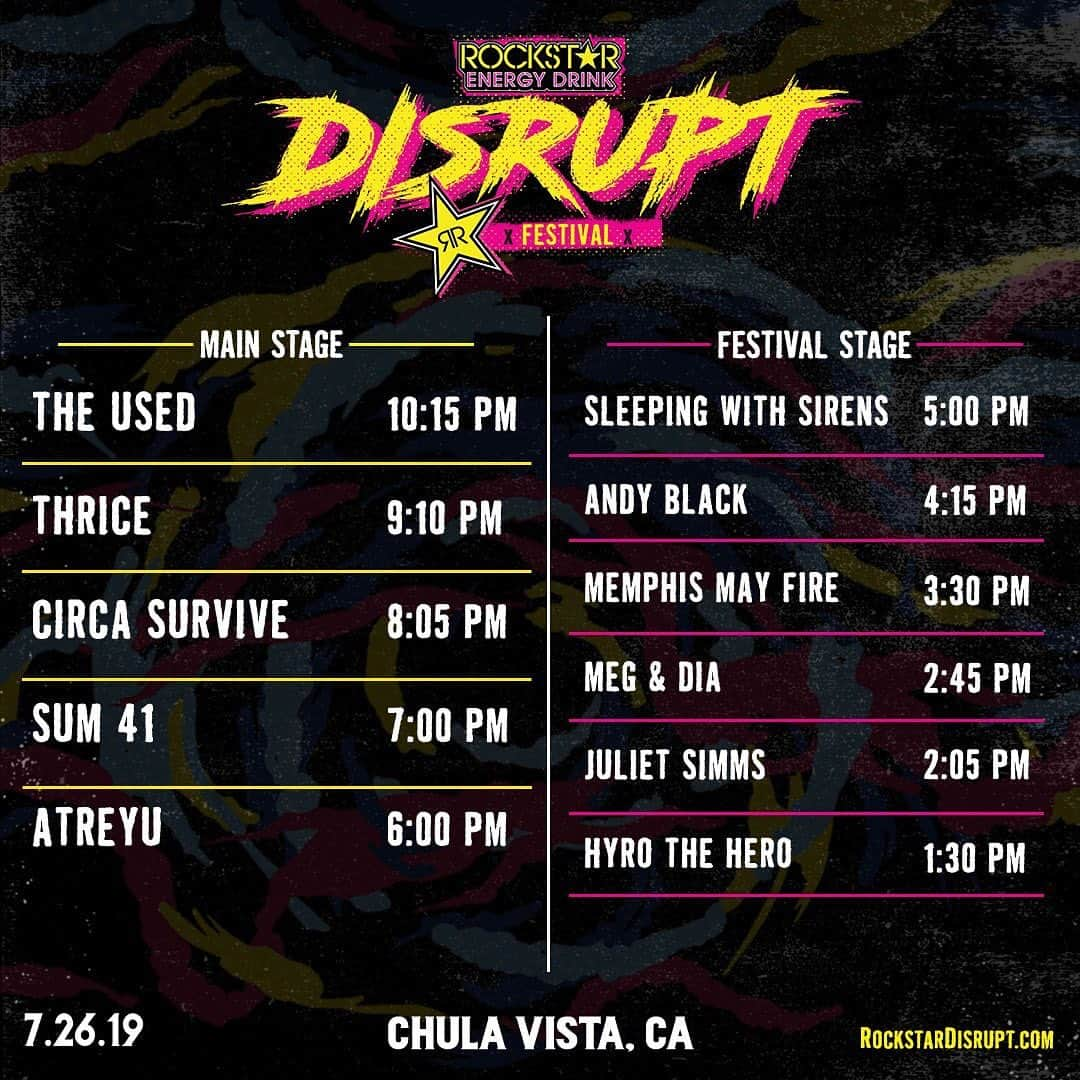 Sum 41さんのインスタグラム写真 - (Sum 41Instagram)「TONIGHT @northislandamp | Chula Vista, CA Main Stage | 7pm  @rockstardisrupt #RockstarDisrupt #RockstarDisruptFestival 📷: @brightmusicphotography」7月27日 1時27分 - sum41