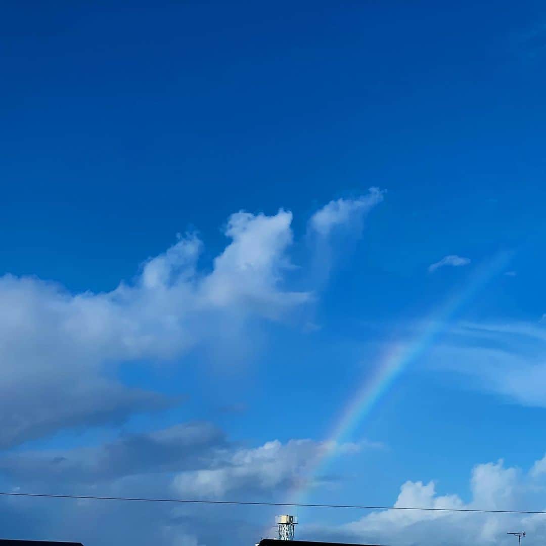 松村太郎のインスタグラム：「#Rainbow in the #Typhoon #Morning, #Tokyo.  #🌈 #🌀 #🗼 #台風の朝 #虹」