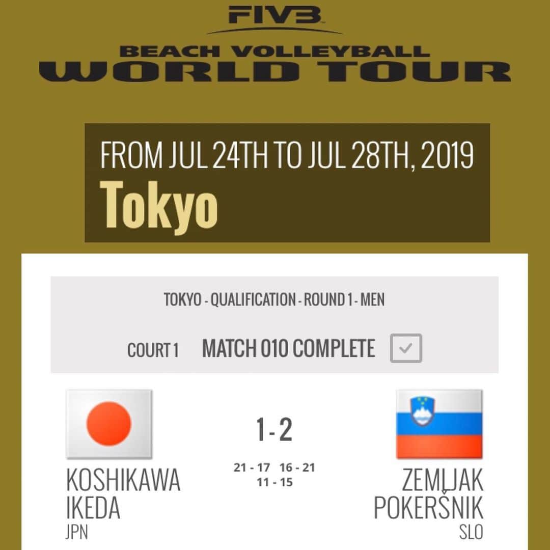 越川優のインスタグラム：「FIVB World Tour 4star Tokyo大会  Qualification vs Slovenia 1-2のフルセットで敗れました。  格上相手に、あと一歩のところまで追い込めたけど、一歩前に出れず… ただ、この大会の収穫は大きかったです！ 前進😊  日本チームは、敗退しましたが、明日28日まで、潮風公園では、世界トップのビーチバレーがご覧いただけます👀😆 お時間ある方は是非☺️ #横浜メディカルグループ 所属  #ymg  #hrdエンジニア株式会社  #加賀電子株式会社  #株式会社朋栄社  #和興通信工業株式会社  #株式会社かとり  #株式会社デューク  #エルバランスアイズ  #株式会社ドリームオンライン  #gallery2  #claudiopandiani  #volleyballjunky  #ルックスオティカジャパン  #luxotticajapan  #oakley  @oakleyjapan  #有限会社ベストパフォーマンス  @best.performance2002  #酒井医療株式会社  #カラダファクトリー  @platform1440  #越川優  #yukoshikawa  #beachvolleyball  #ビーチバレー  #tokyo2020  @fivbvolleyball  @jva_beachvolley  #マイナビ  #池田隼平  #森岡大生」