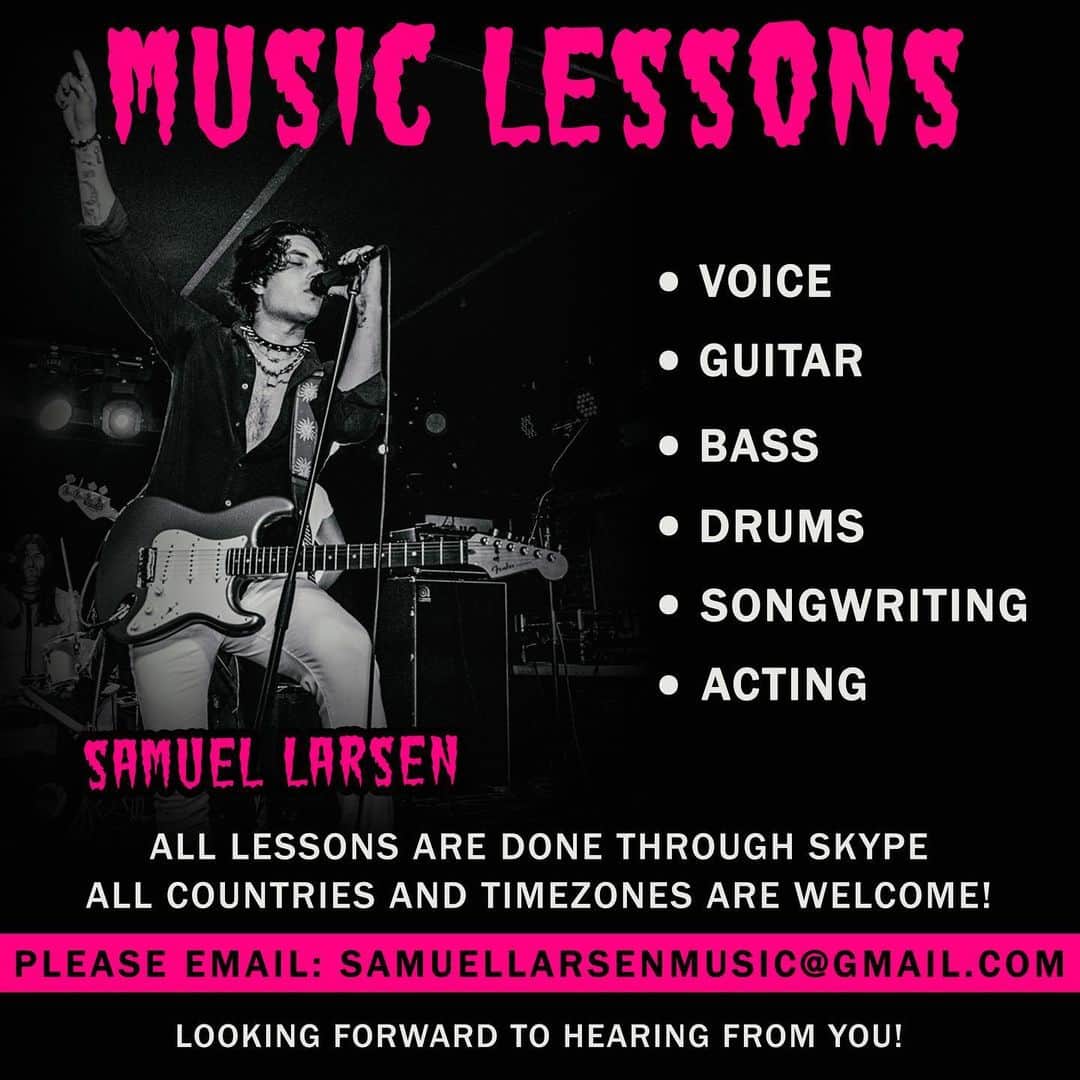 サミュエル・ラーセンのインスタグラム：「I LOVE making music...beyond any hopes and dreams making music has been one the most therapeutic outlets I’ve been lucky enough to have. . If you want to learn how to create music of your own or play along with your favorites @philippaulsen And I are offering lessons now!  Check out our flyers and email us to begin your musical journey... can’t wait to teach you! Cheers. -Samuel」