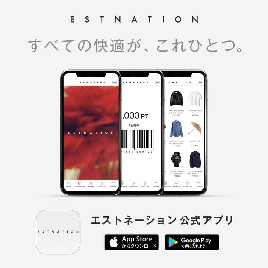 のインスタグラム：「"OFFICIAL APP RELEASE CAMPAIGN"﻿ ﻿ 500 PT PRESENT﻿ 2019年8月13日（火）まで﻿ ﻿ エストネーション公式アプリのリリースを記念して、公式アプリを「ダウンロード＆ログイン」して下さったお客様へ、全店舗とオンラインストアで使える「500 POINT」をそれぞれプレゼントいたします。ぜひこの機会にご利用ください。﻿ ﻿ iPhone（iOS）をご利用のお客様﻿ App Storeにて「エストネーション」で検索してダウンロードしてください。﻿ ﻿ Androidをご利用のお客様﻿ Google Play にて「エストネーション」で検索してダウンロードしてください。﻿ ﻿ #estnation #エストネーション」