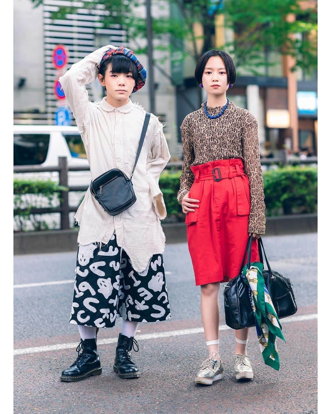 Harajuku Japanさんのインスタグラム写真 - (Harajuku JapanInstagram)「Tokyo teens Obake (@obake_art) and Yuria (@yuria_juria) on the street in Harajuku. He’s wearing a look by the Japanese brand HEIHEI (@heihei_official) with a plaid beret, deconstructed shirt, ghost shorts, and Docs. She’s wearing fashion from The Four-Eyed Tokyo (@the_foureyed) and Vivienne Westwood.」7月27日 14時22分 - tokyofashion