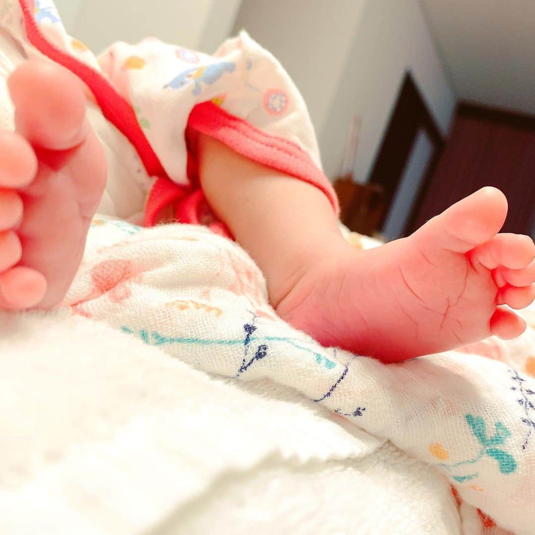 しほの涼のインスタグラム：「生後2週間ちょいなのに大きくなってる🥰 おっぱいあげてる甲斐があるわぁ😂🙆‍♀️ 足の裏に【✖︎】みたいな指紋付いててウケる🤣🤣 #新生児 #令和ベビー #令和ベイビー #令和元年ベビー #女の子ベビー #女の子赤ちゃん #足の裏 #小さな足 #babygirl #赤ちゃん #赤ちゃんのいる生活」
