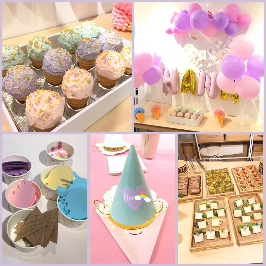 蒲生麻由のインスタグラム：「昨日はハルが仲良しの英ちゃんのBirthdayParty🧁🎂 とってもセ可愛らしいデコレーションに、絵本の読み聞かせや、キッズ生け花ワークショップ、お絵かきタイムなど子供達が喜ぶコンテンツが満載な素敵で楽しいパーティーでした🎉  #キッズ誕生日会 #センスが光る #2歳児 #3歳児 #birthdayparty #mamalife」