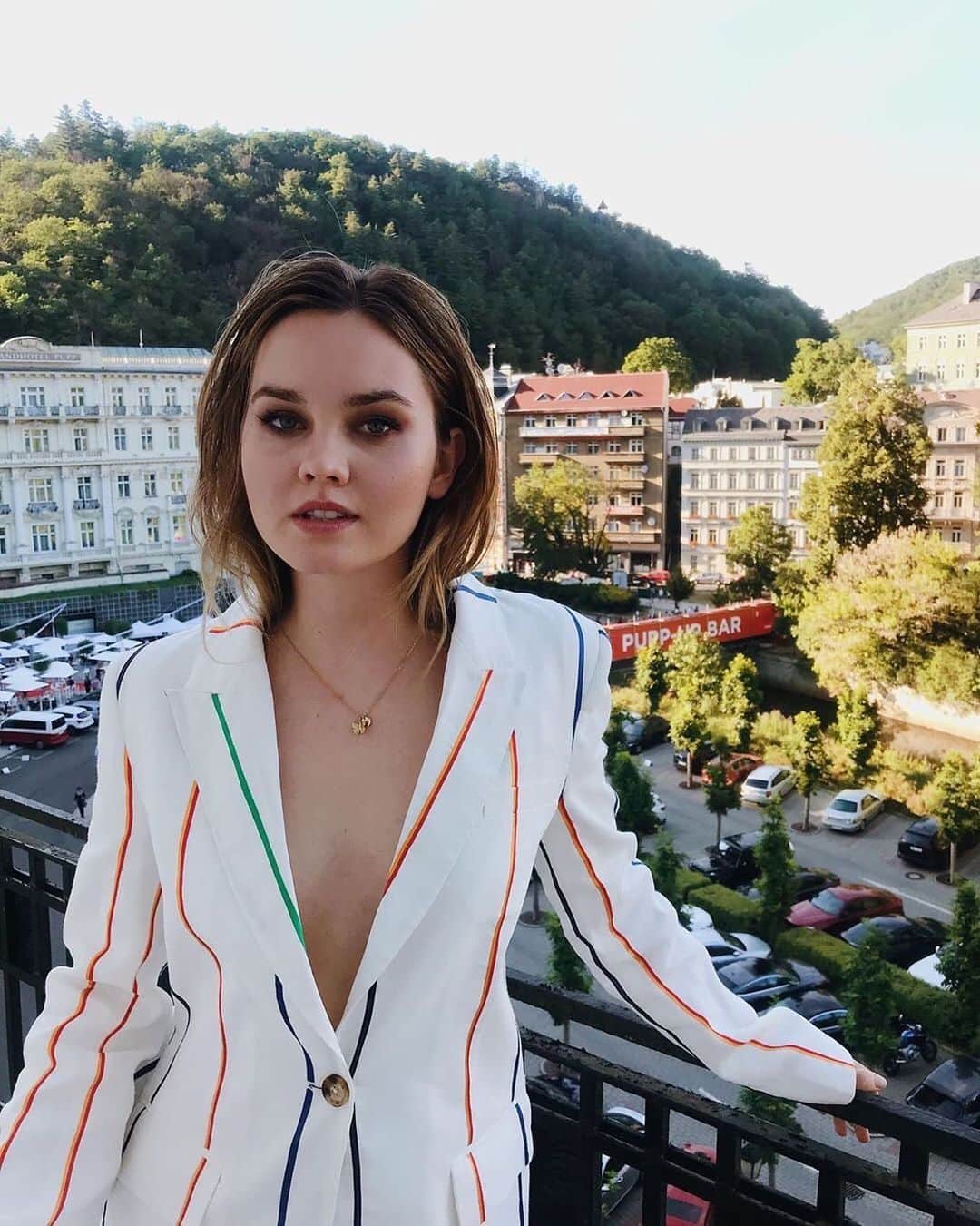 のインスタグラム：「suited up 🌷 | @lianaliberato wears #DerekLam #10Crosby suit to ‘To The Stars’ Premiere At Karlovy Vary International Film Festival 2019」