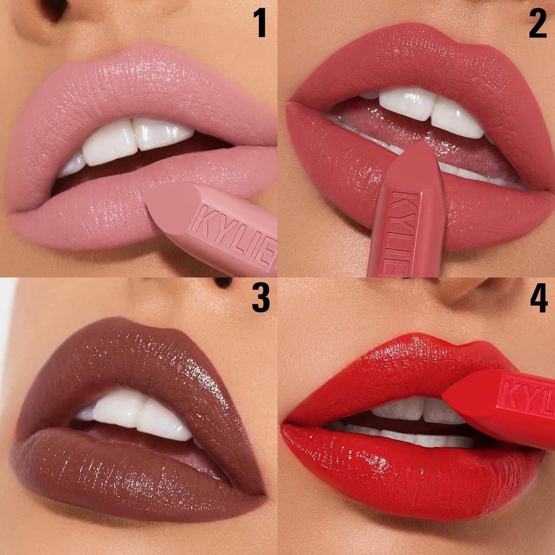 Kylie Cosmeticsさんのインスタグラム写真 - (Kylie CosmeticsInstagram)「Crème Lipsticks 😍 Comment which number is your favorite! ✨⁠ 1 - Infatuation Crème Lipstick⁠ 2 - Crush Crème Lipstick⁠ 3 - Chocolate Souffle Crème Lipstick⁠ 4 - Red Hot Crème Lipstick⁠ Shop now on KylieCosmetics.com for 2 for $20 on lip singles this weekend for #NationalLipstickDay 💄」7月28日 8時04分 - kyliecosmetics