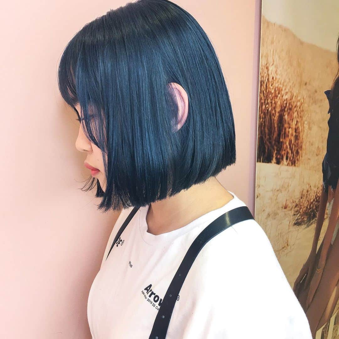原涼香のインスタグラム：「ㅤㅤㅤㅤㅤㅤㅤㅤㅤㅤㅤㅤㅤ Navy blue × タッセルボブ 💙 大人気のコリアンスタイル🤟🏻🇰🇷 ㅤㅤㅤㅤㅤㅤㅤㅤㅤㅤㅤㅤㅤ」