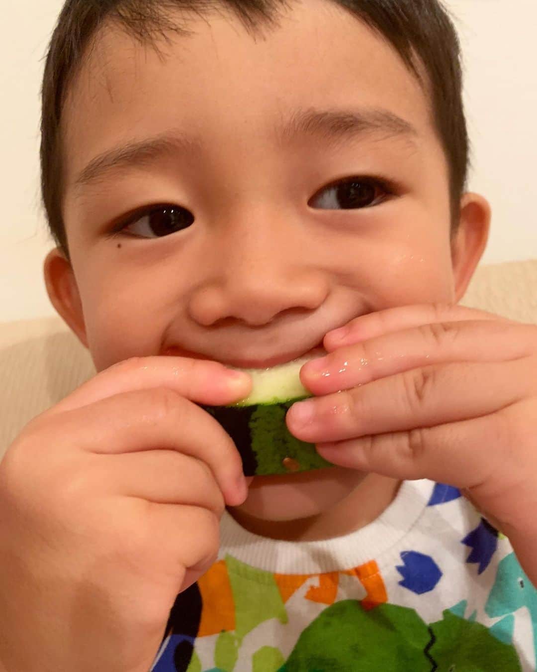 のインスタグラム：「自分、スイカの赤い部分は1mmたりとも無駄にしたくない派です🍉  #すいか男 #すいか大好き #夏男 #毎日プール #舌噛んで1週間口内炎でお粥しか食べられなかったので #急ピッチで夏を楽しむ」