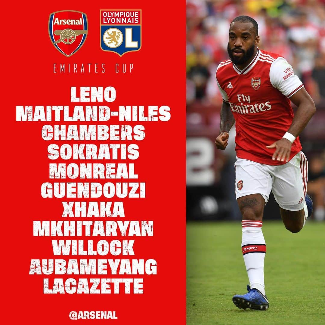 アーセナルFCさんのインスタグラム写真 - (アーセナルFCInstagram)「🚨 Here's how we line-up for today's @emirates cup match with Lyon ⁣ ⁣⁣⁣⁣⁣⁣⁣⁣⁣⁣⁣⁣⁣ #arsenal #emirates #emiratescup ⁣ #Lacazette #Lyon #London」7月28日 22時22分 - arsenal