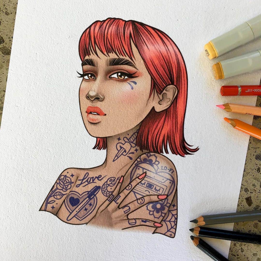 Rik Leeさんのインスタグラム写真 - (Rik LeeInstagram)「This was a super fun portrait commission. @kebabom doesn’t have any tattoos but was curious to see what she may look like if she did. Annnnnd, I think she look pretty cute 😜 Apparently her Mom approved too, so maybe her first tattoo is coming soon? Swipe to see her with and without tattoos. . . #riklee #illustration #sketch #pencildrawing #portrait #tattoo #ink #lofi #art」7月29日 11時24分 - rikleeillustration
